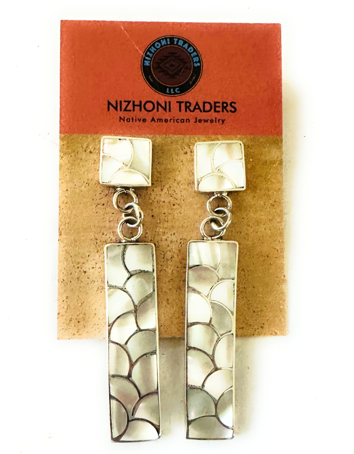 Handcrafted Sterling Silver & Mother of Pearl Inlay Dangle Earrings
