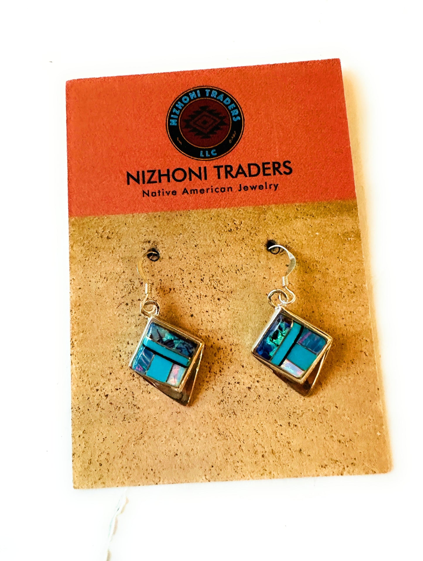 Handcrafted Sterling Silver & Multi Stone Inlay Dangle Earrings