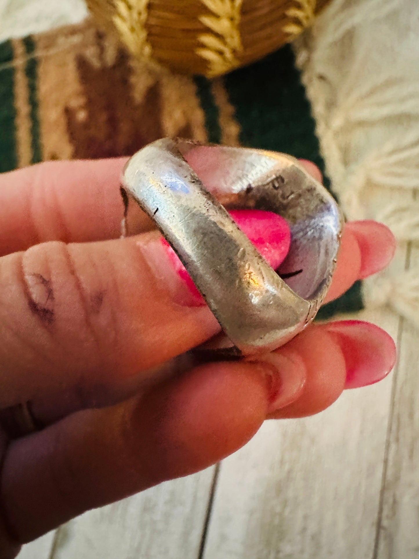 Handcrafted Old Pawn Multi Stone and Sterling Silver Inlay Ring Size 11