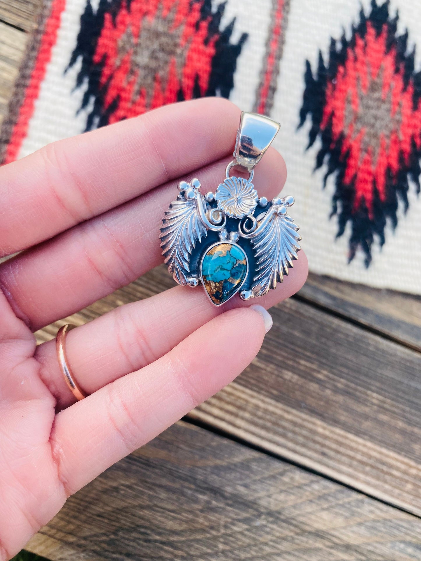 Navajo Sterling Silver & Turquoise Mohave Pendant Signed