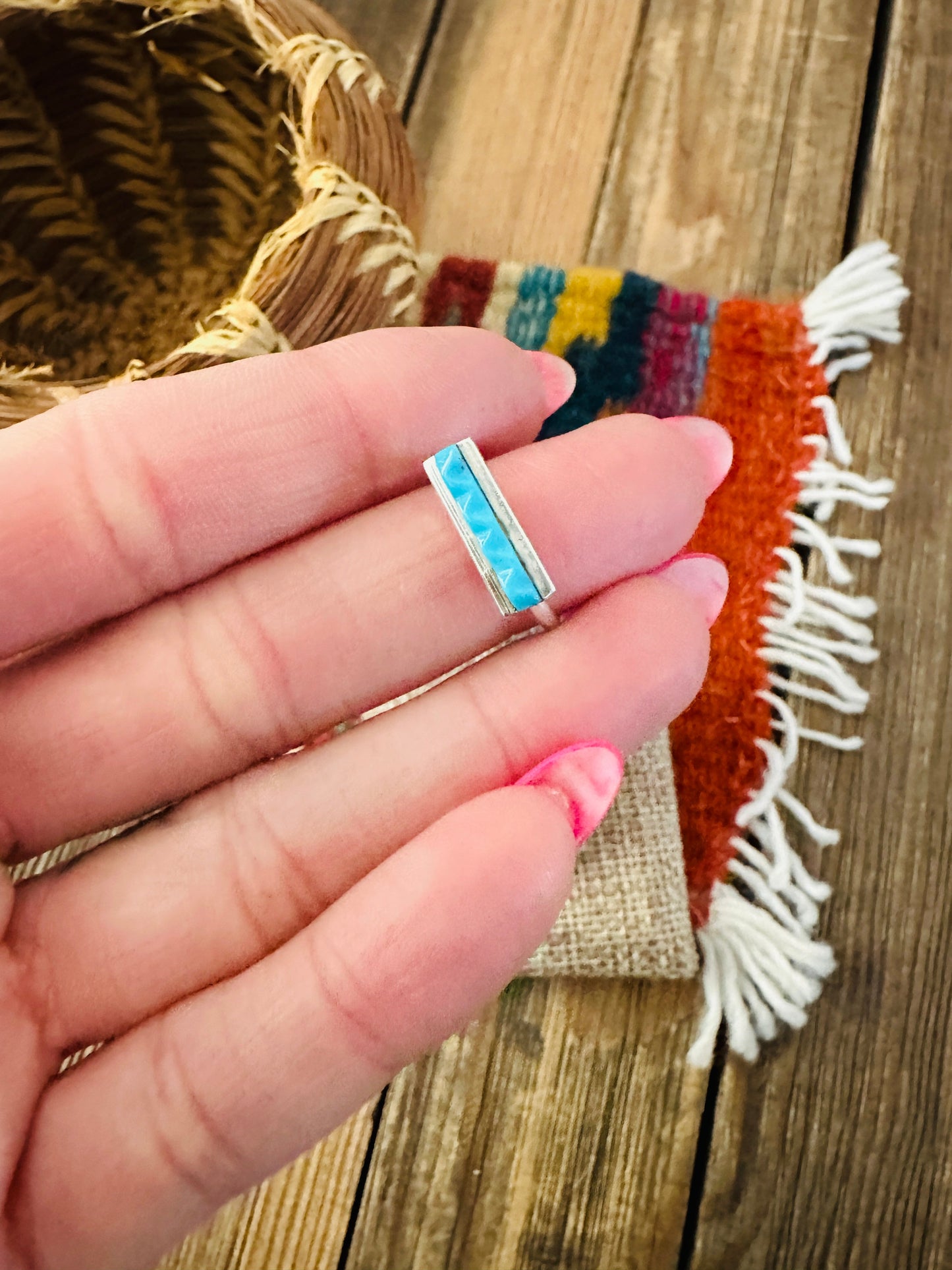 Handcrafted Turquoise & Sterling Silver Bar Ring