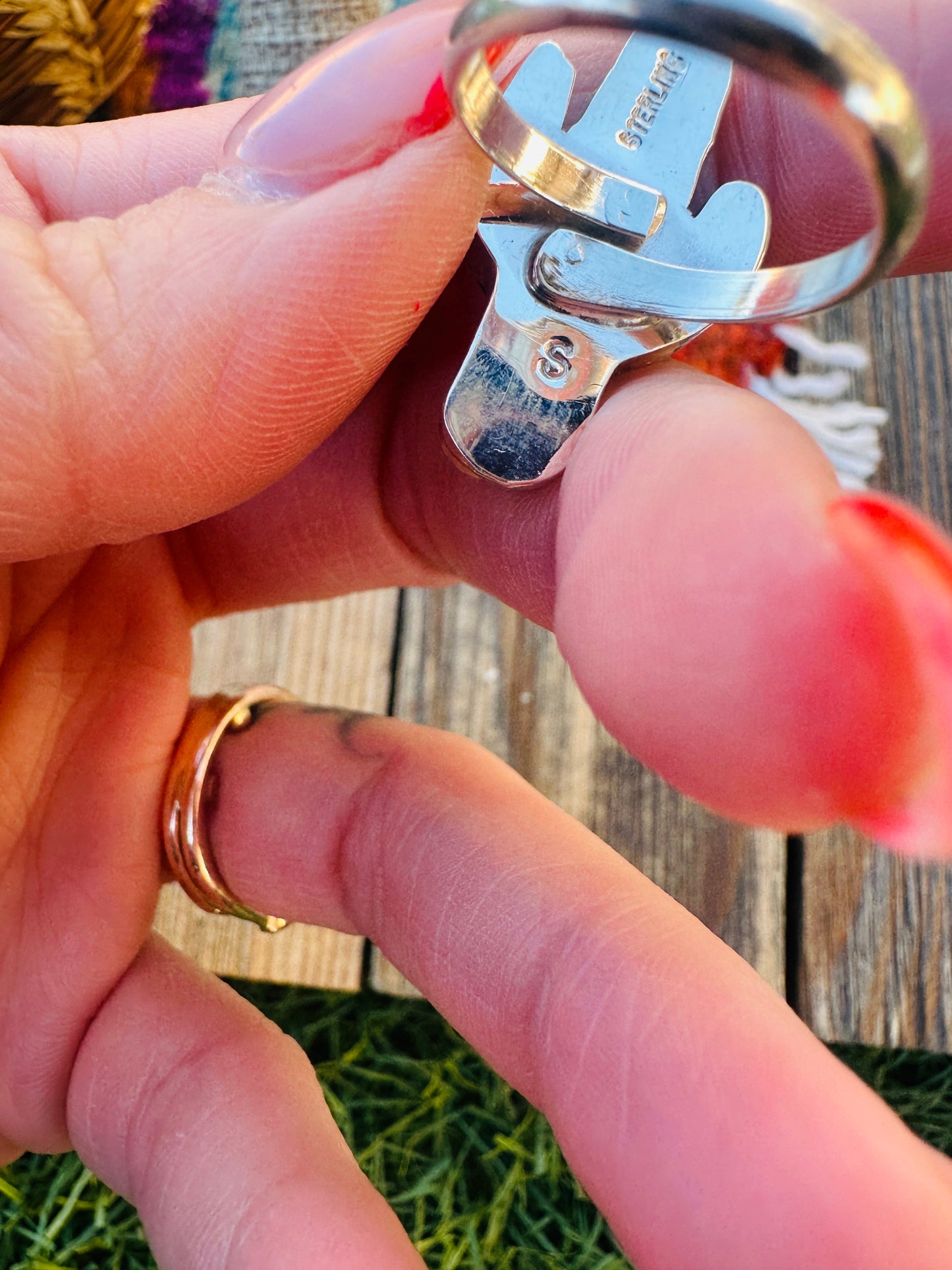 Handcrafted Turquoise & Sterling Silver Cactus Adjustable Ring