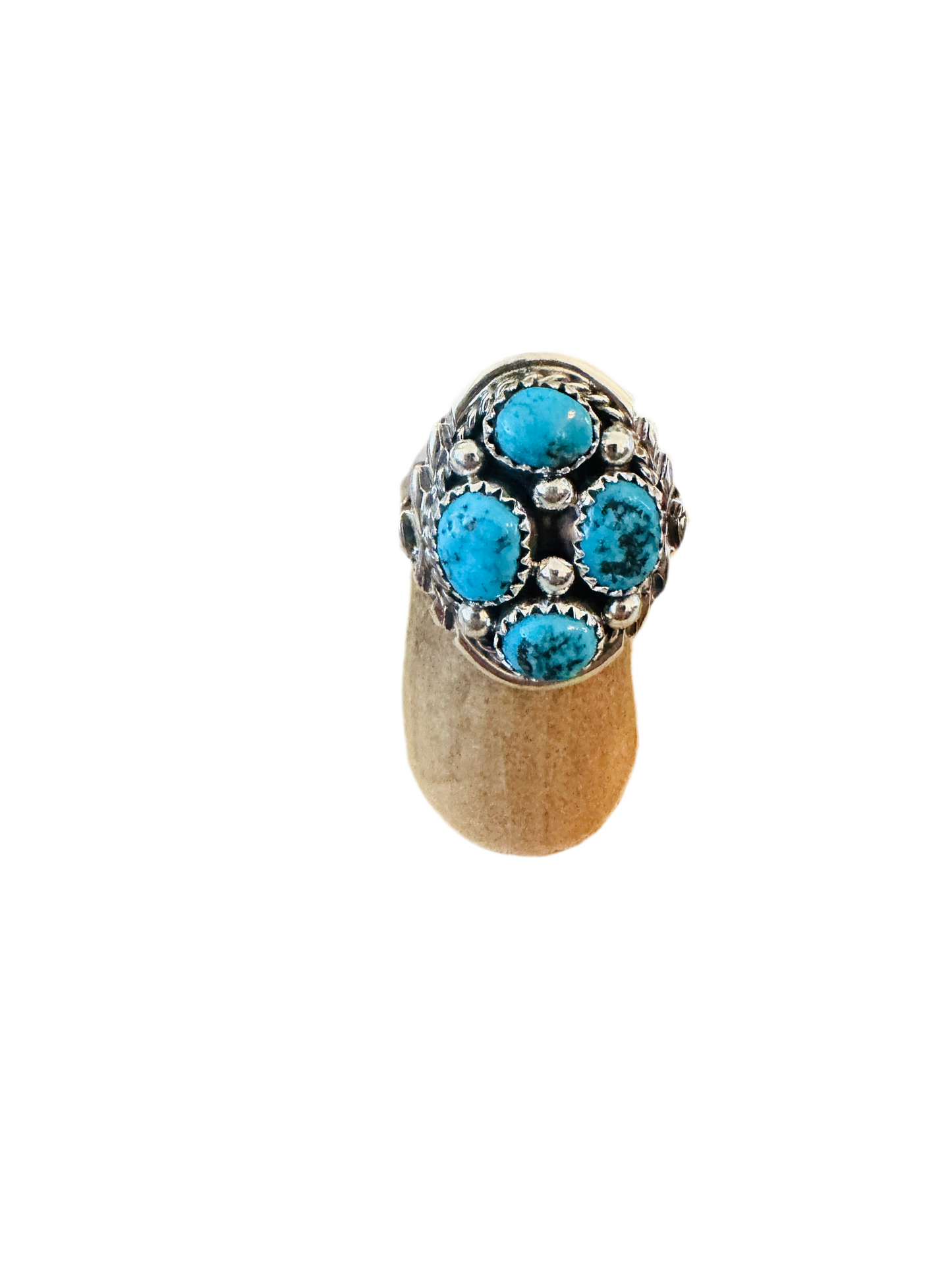 Handcrafted Turquoise & Sterling Silver Cluster Ring Size 7