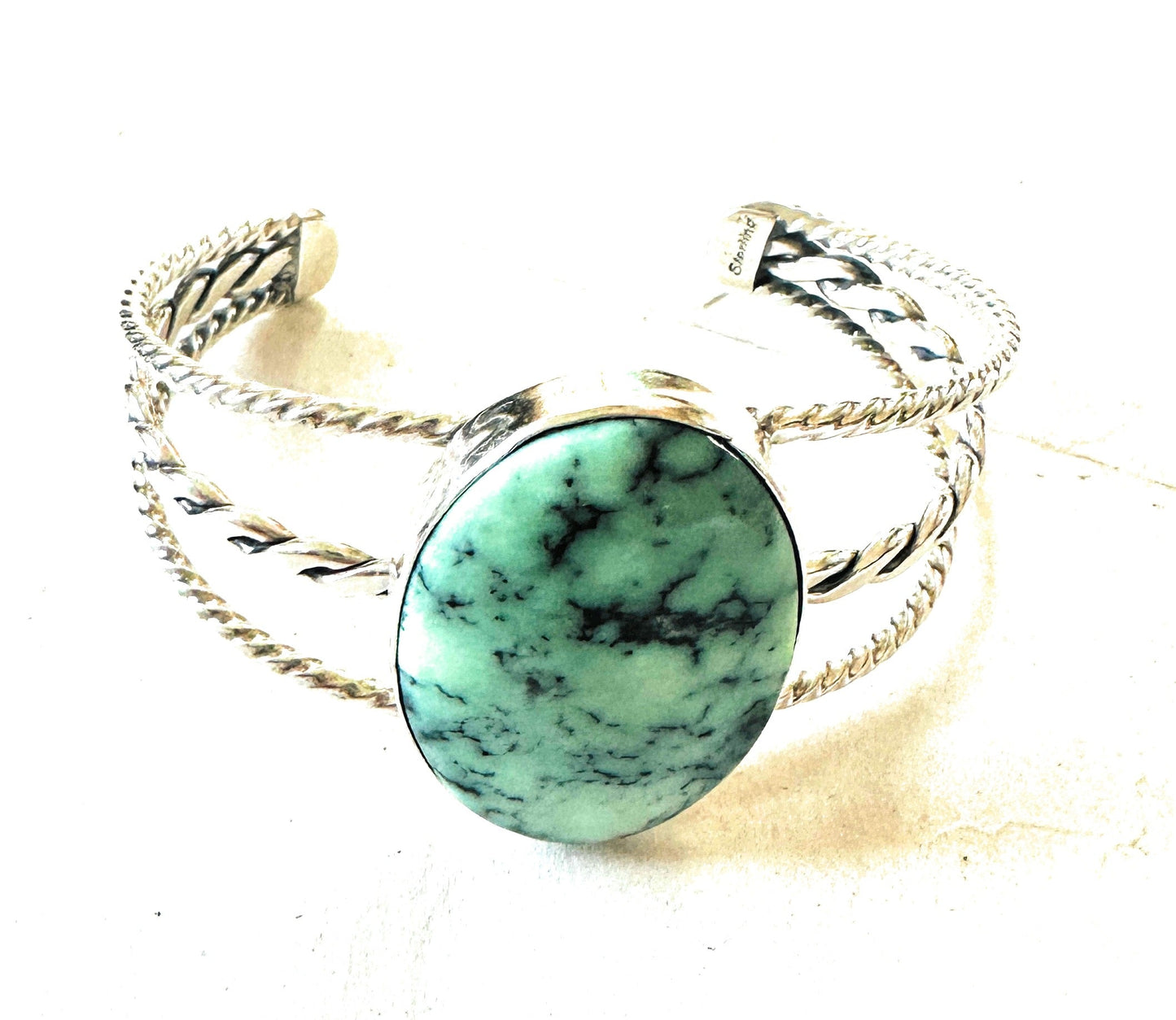Handcrafted New Lander Turquoise & Sterling Silver Cuff Bracelet