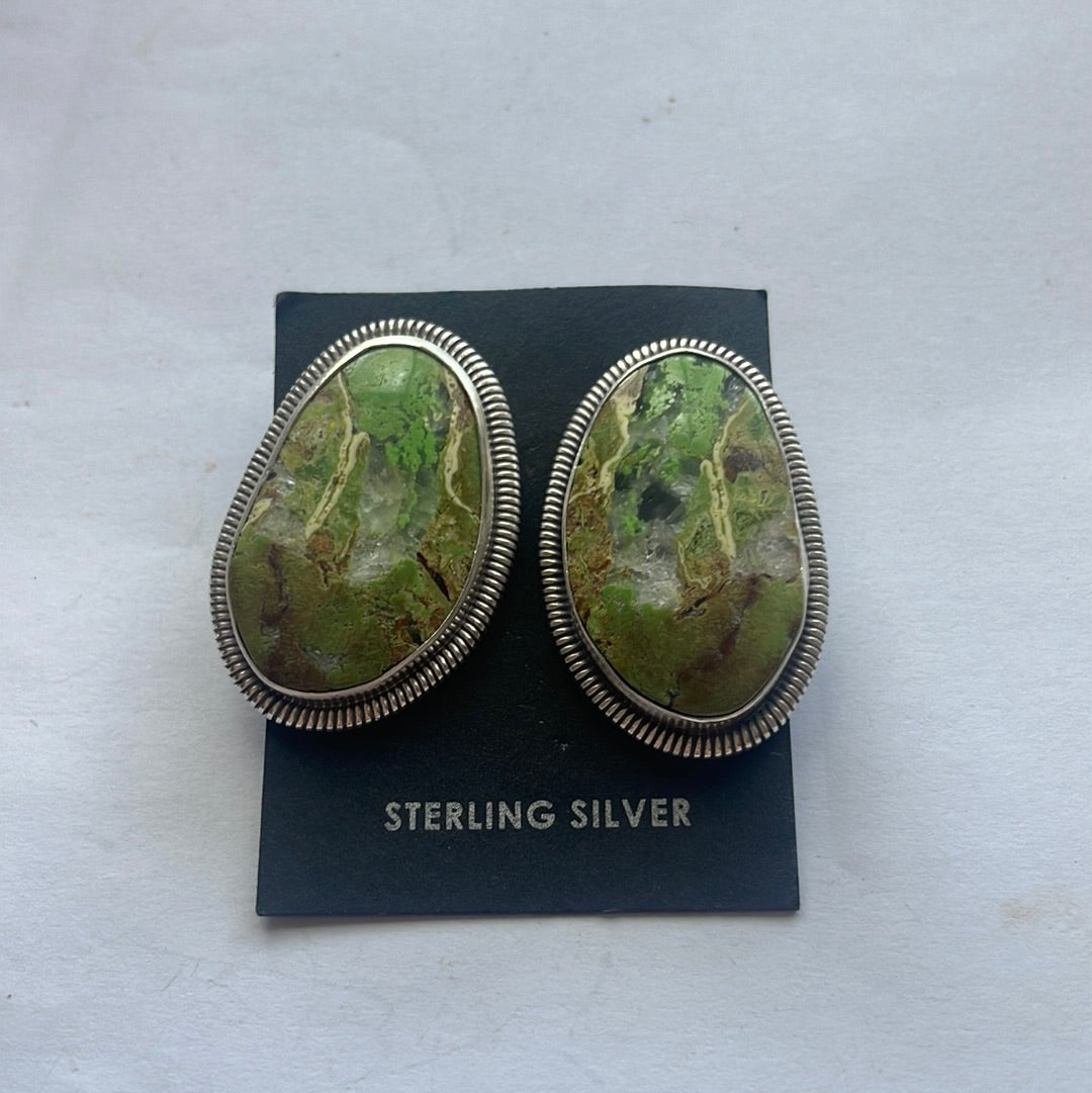Handcrafted Gaspeite & Sterling Silver Post Earrings
