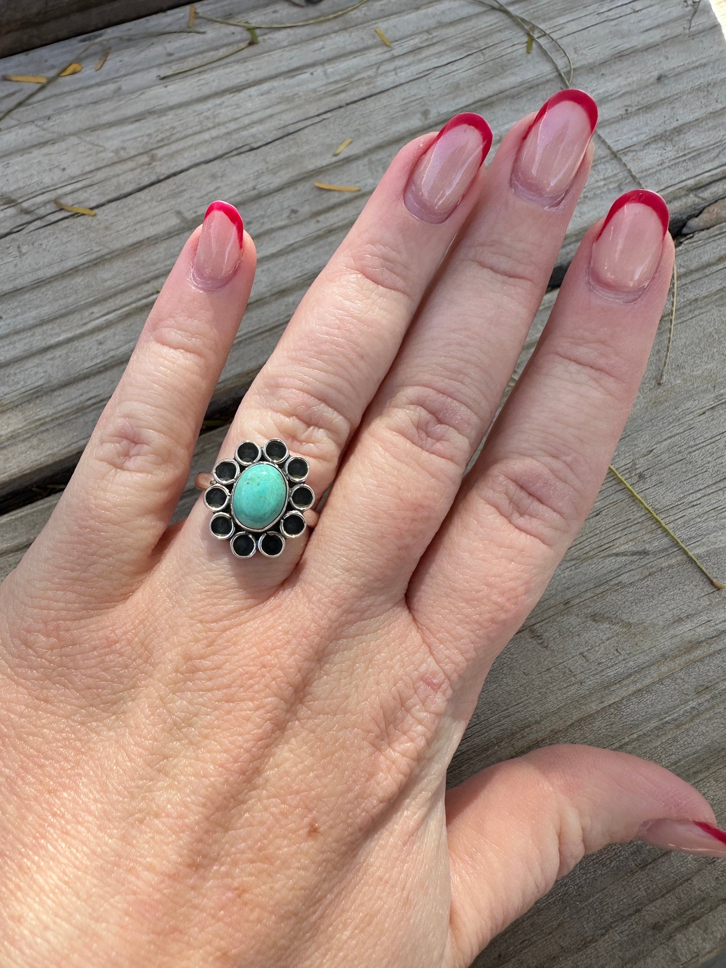 Daisy Handmade Adjustable Turquoise Sterling Silver Flower Ring