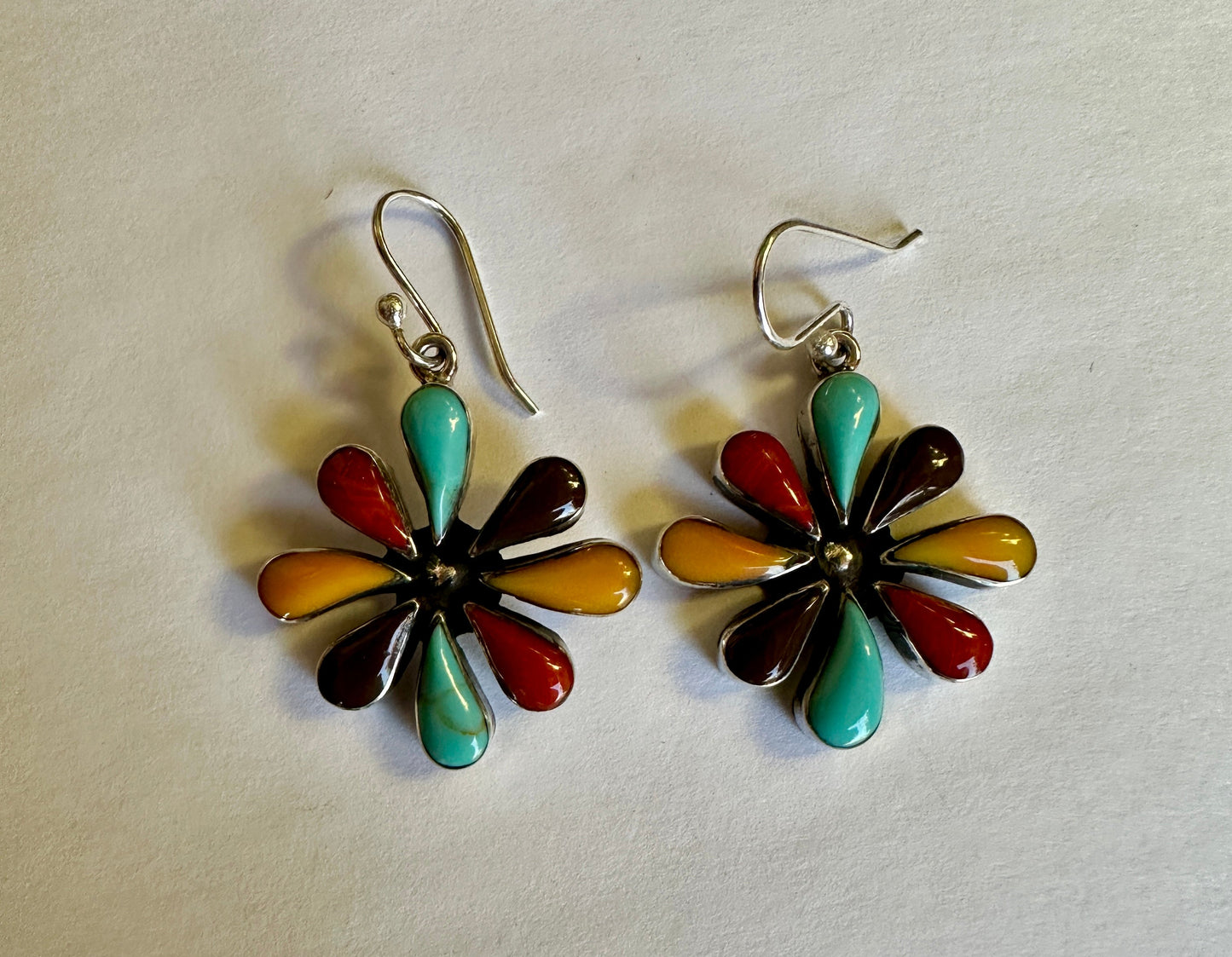 Turquoise Spiny Onyx Daisy Sterling Silver Dangle Earrings
