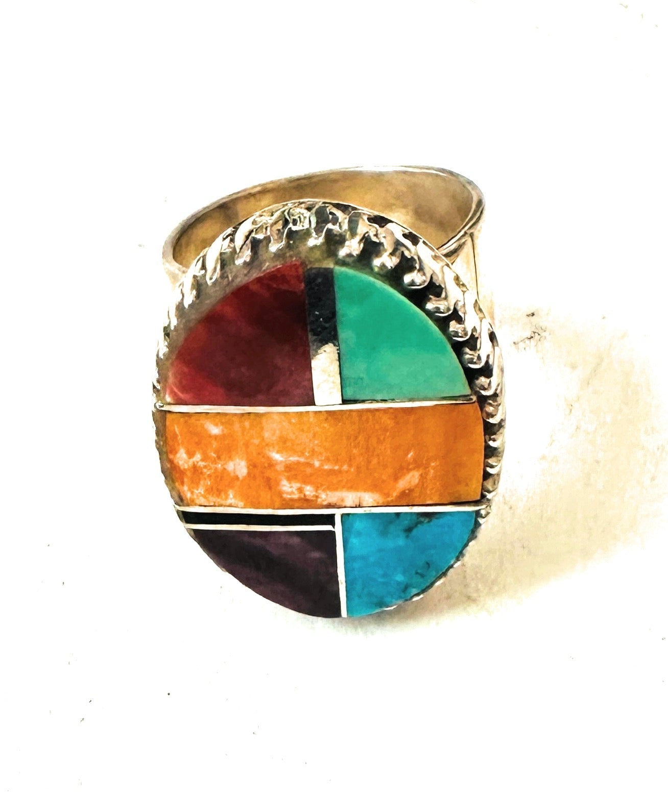 Handcrafted Sterling Silver & Multi Stone Inlay Adjustable Ring