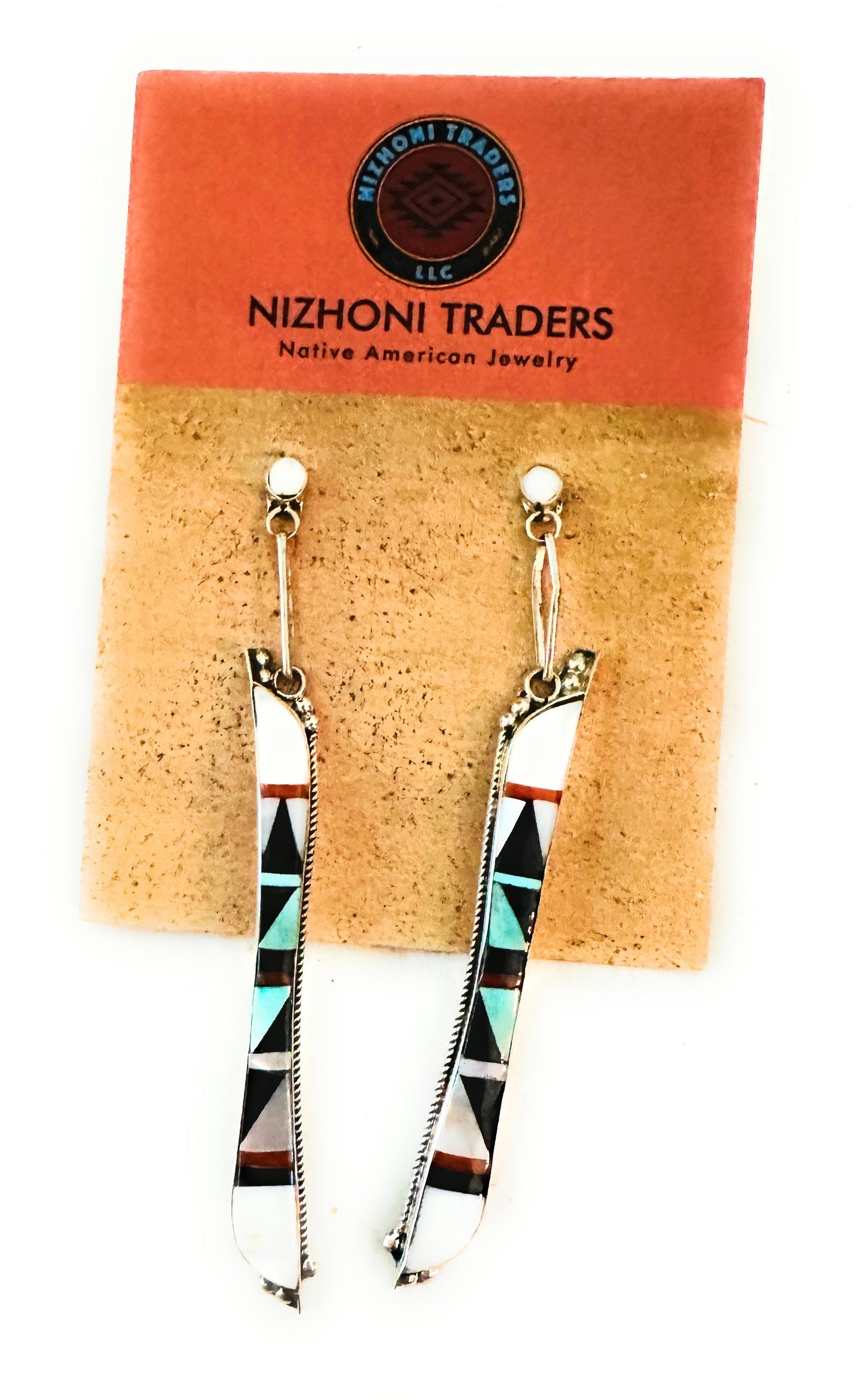 Handcrafted Multi Stone & Sterling Silver Inlay Dangle Earrings