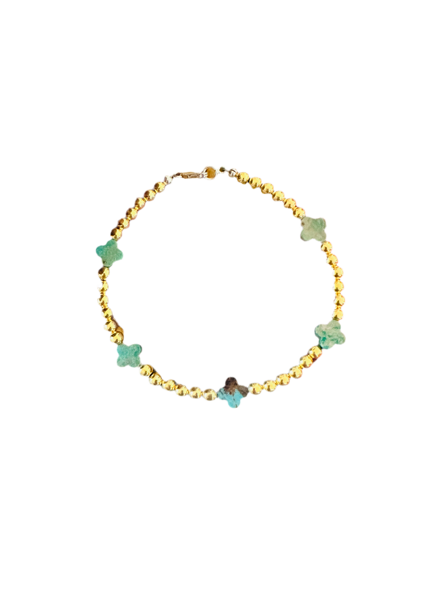 Handcrafted Cle'vara Gold Plated Sterling Silver Pearl & Turquoise 3mm Beaded Bracelet