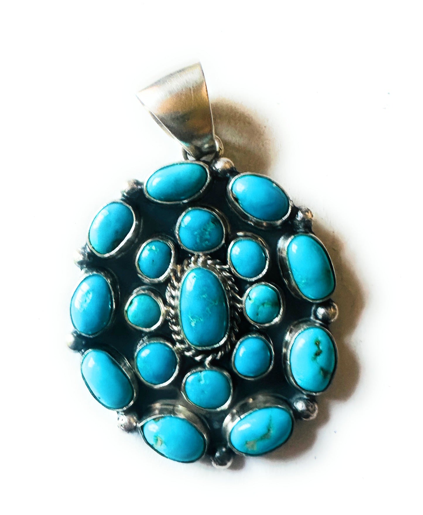 Handcrafted Sterling Silver & Kingman Turquoise Cluster Pendant