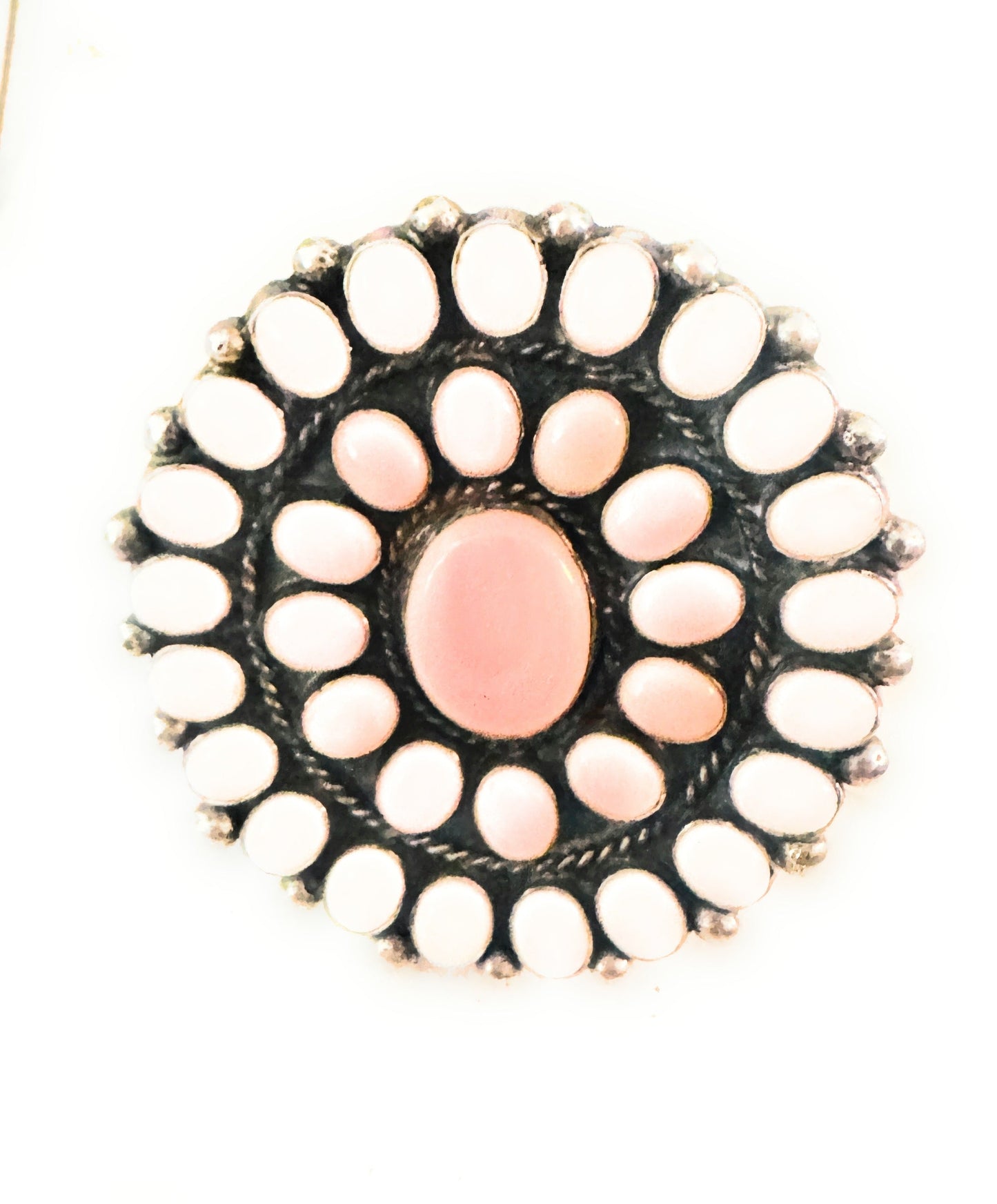 Handcrafted Queen Pink Conch Shell & Sterling Silver Cluster Cuff Bracelet