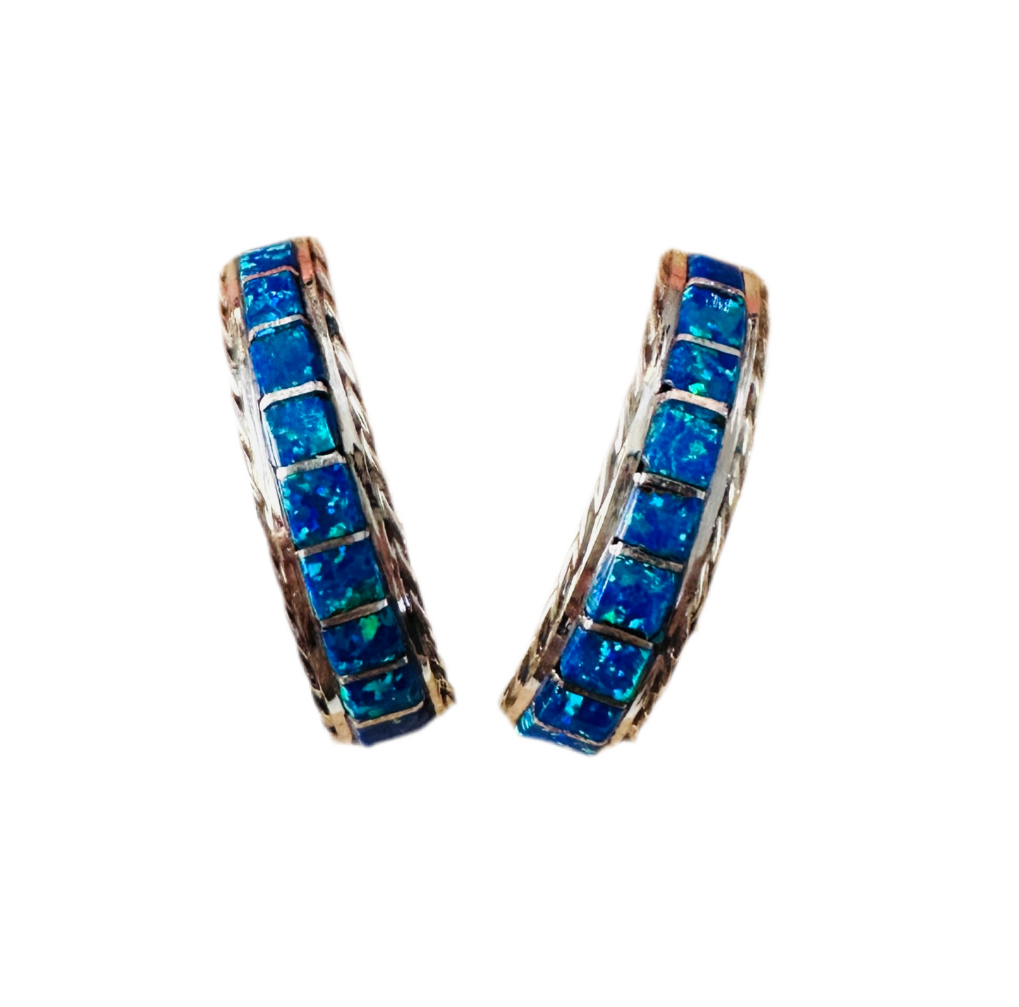 Handcrafted Opal & Sterling Silver Inlay Half Hoop Earrings