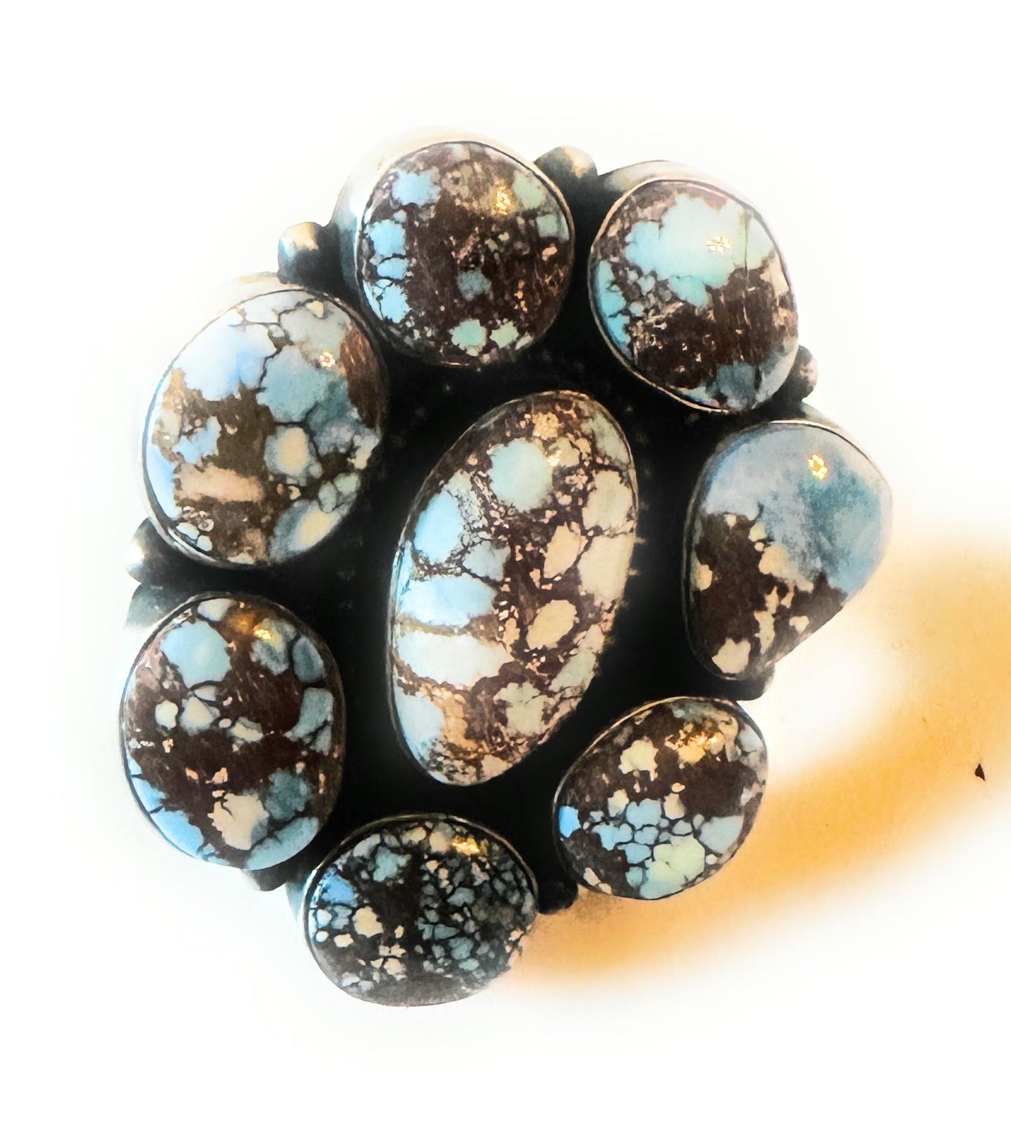 Navajo Golden Hills Turquoise & Sterling Silver Cluster Ring Size 7.25