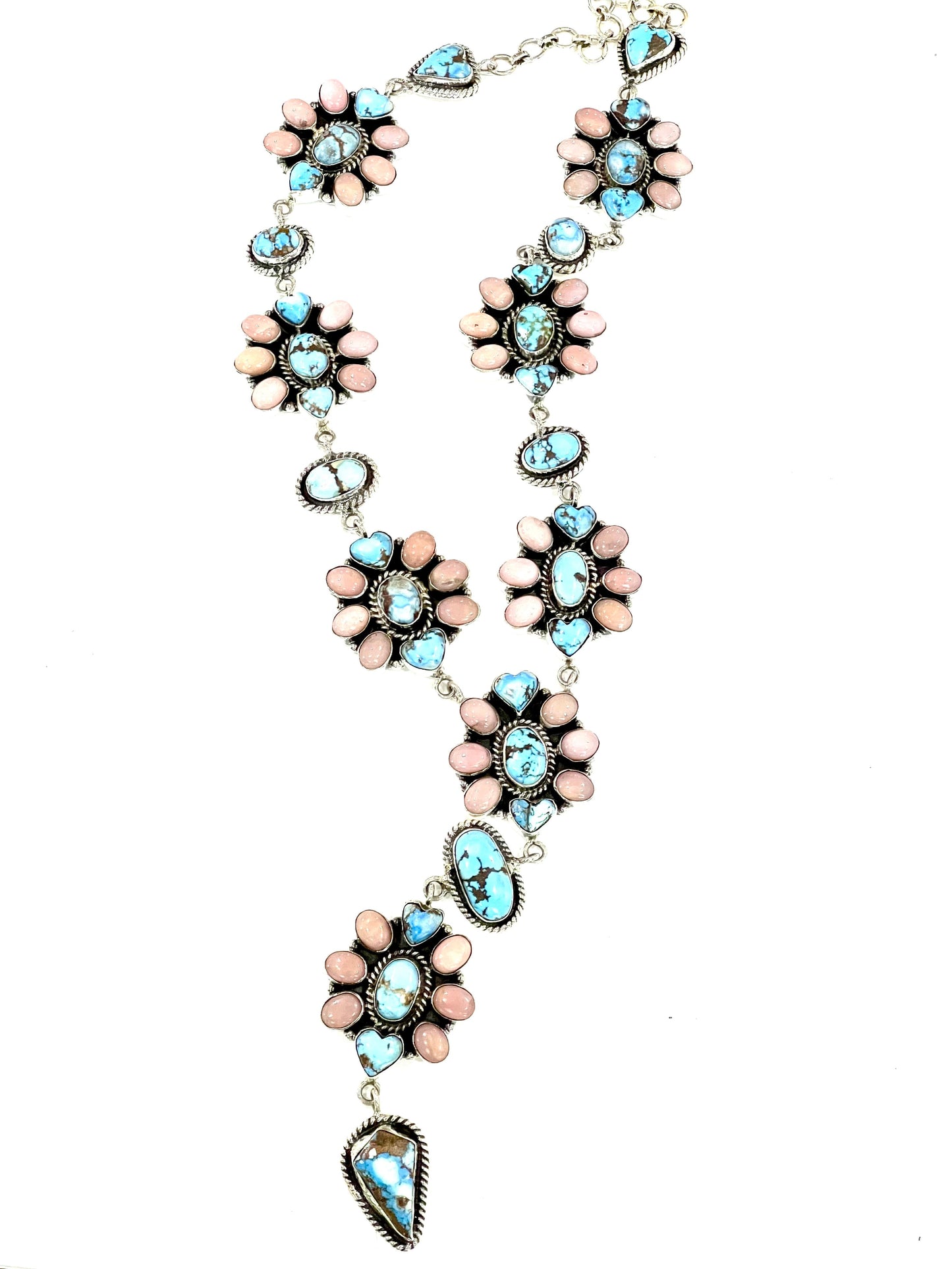 Handmade Sterling Silver, Golden Hills & Pink Conch Lariat Necklace