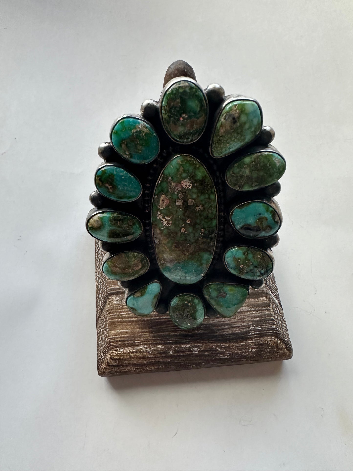 Handcrafted Sonoran Mountain Turquoise & Sterling Silver Ring Size 7.5. Signed TRAVIS J