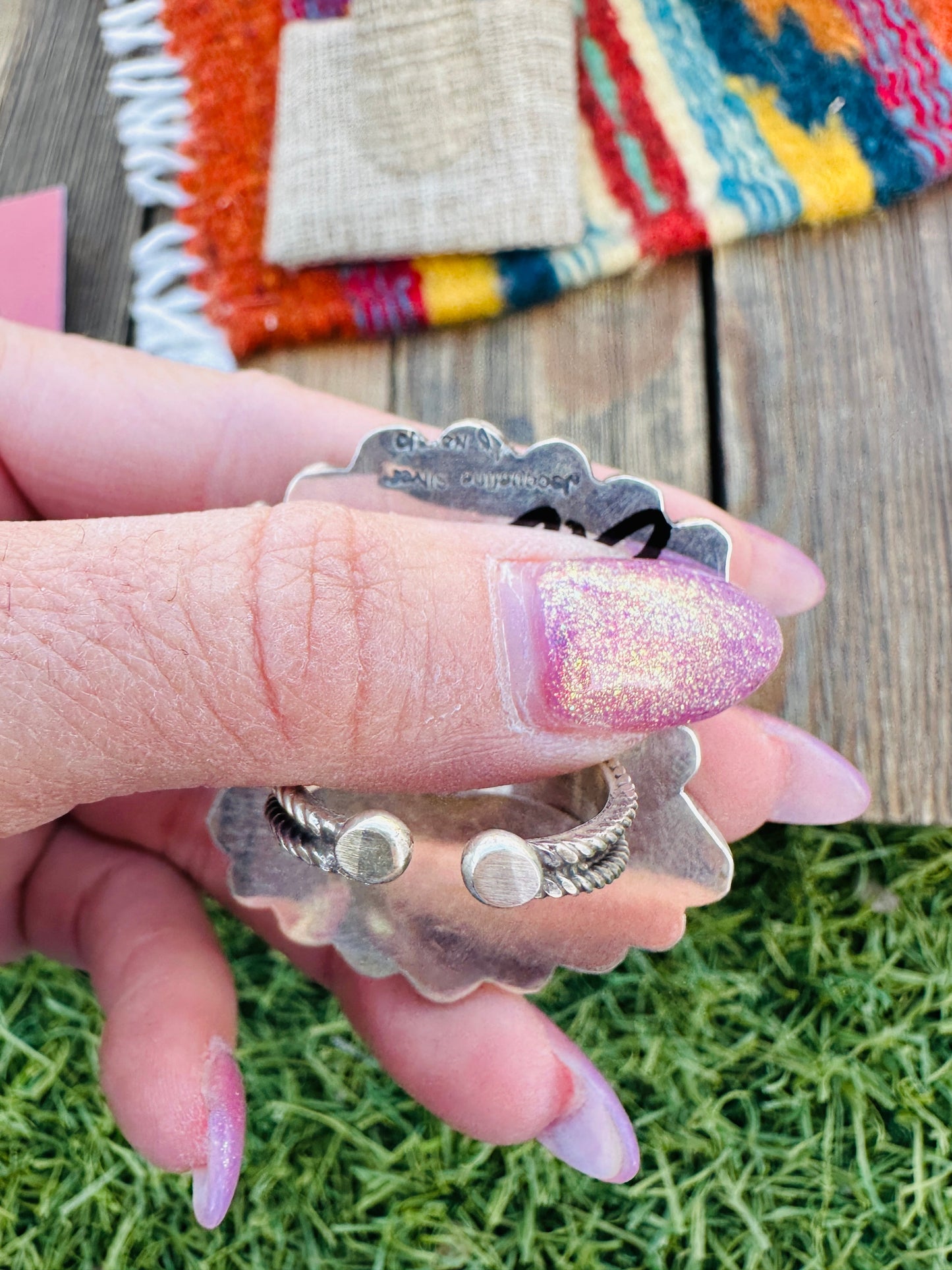 Handcrafted Spiny, Turquoise & Sterling Silver Adjustable Cluster Ring by Jacqueline Silver