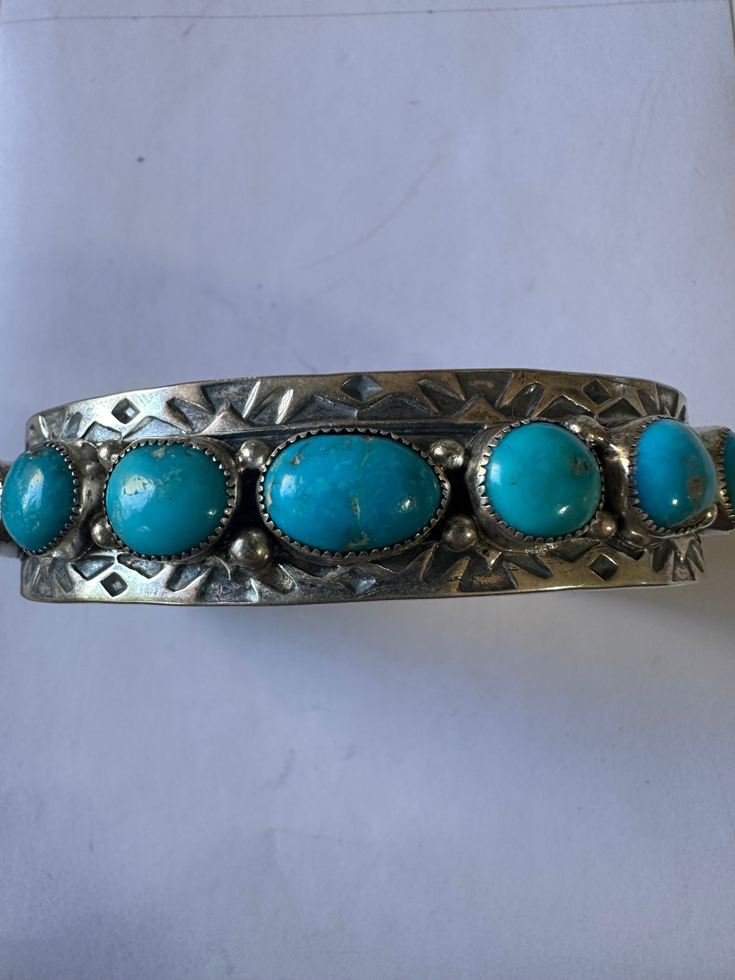 Handcrafted Turquoise & Sterling Silver Cuff Bracelet Signed B Shorty /