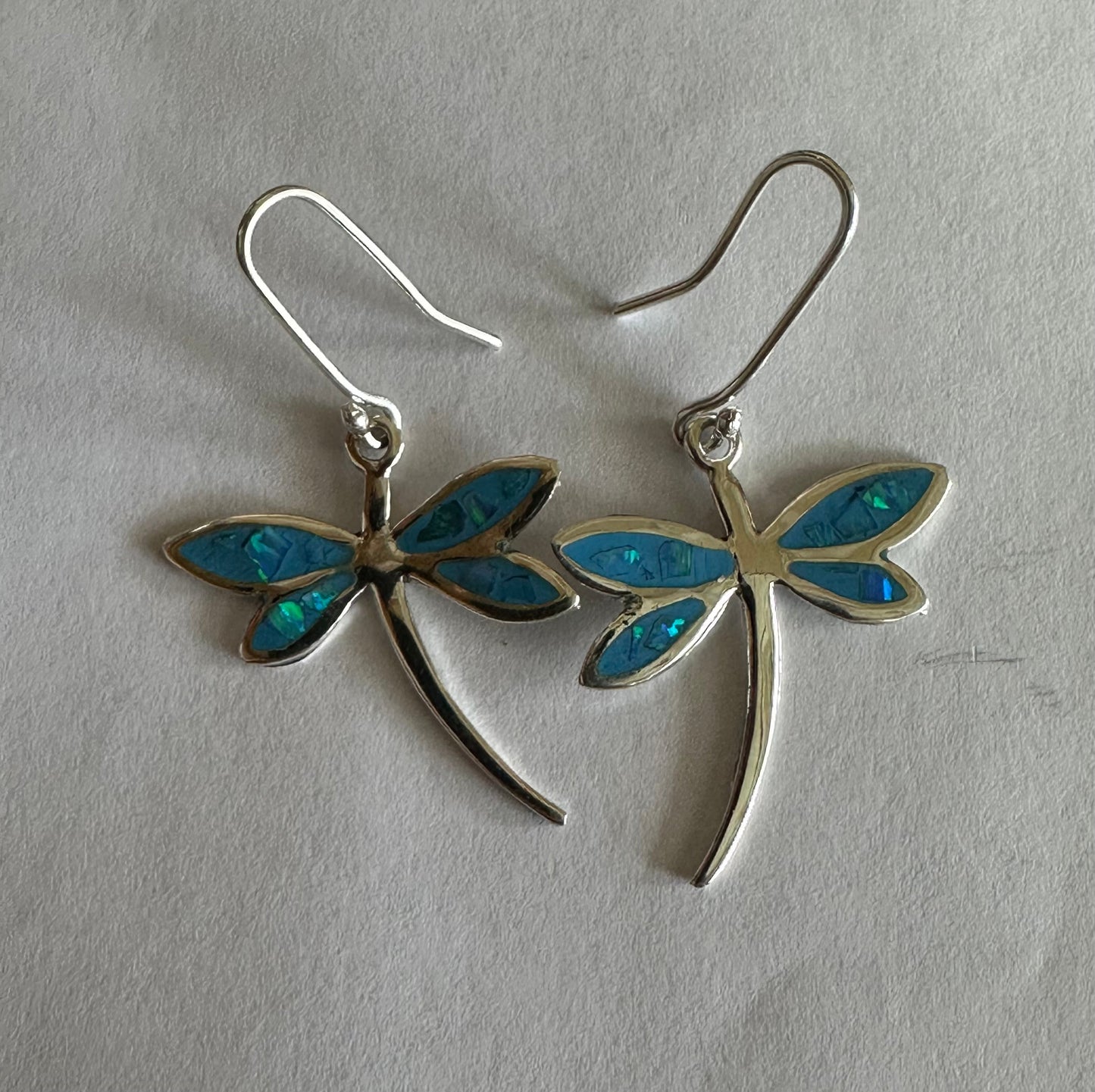 Blue Opal Dragonfly Earrings on Hook