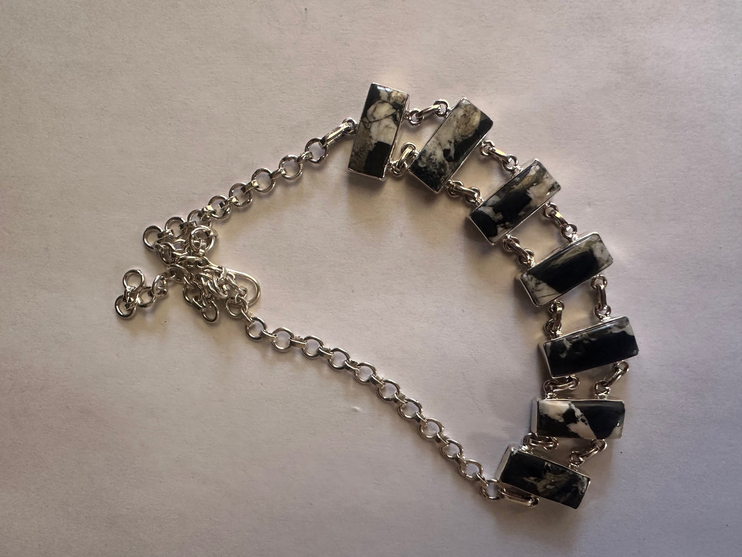 Handmade Sterling Silver & White Buffalo Necklace Signed Nizhoni