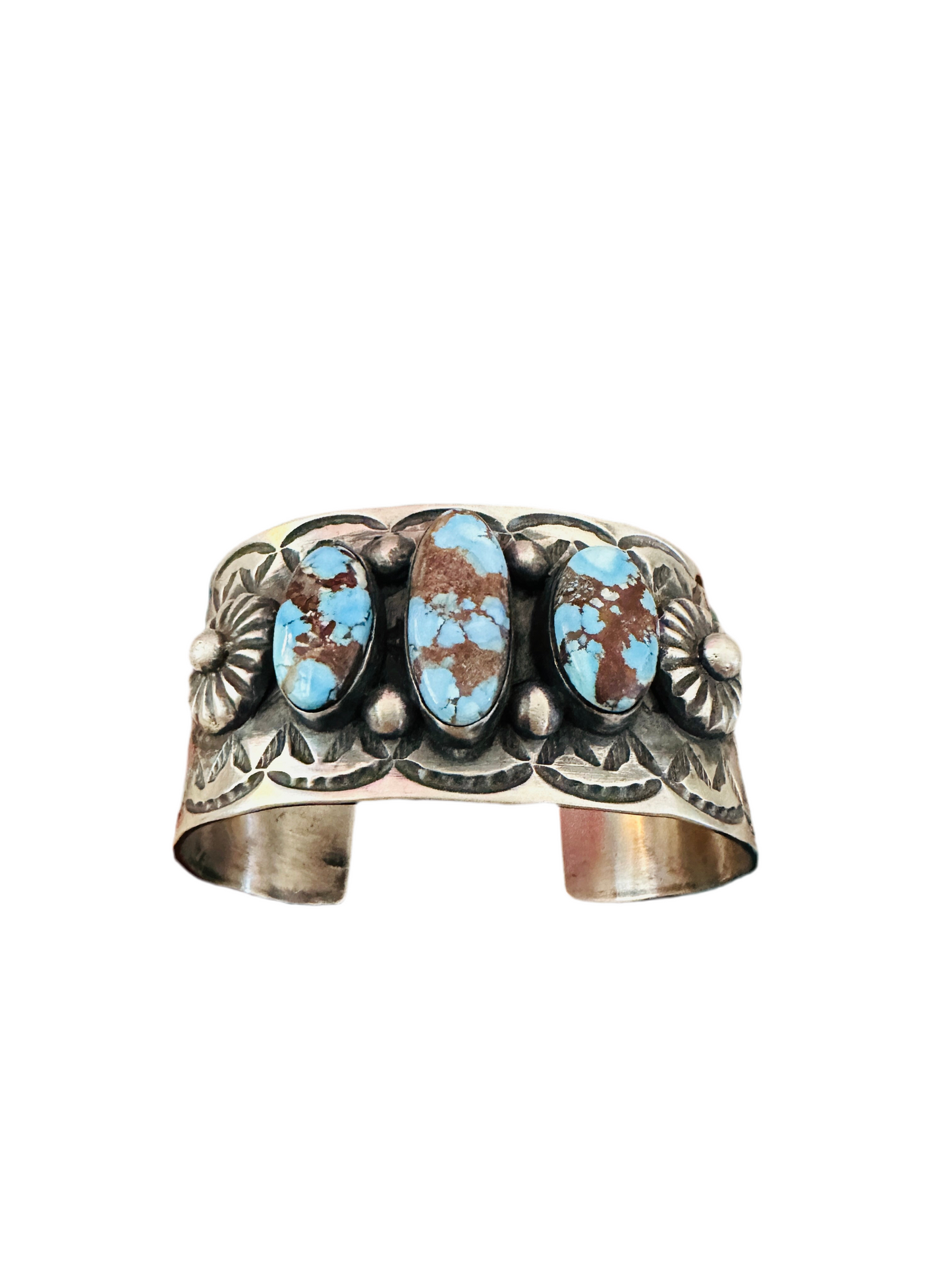Handcrafted Sterling Silver & Golden Hills Turquoise Cuff Bracelet by Chimney Butte /