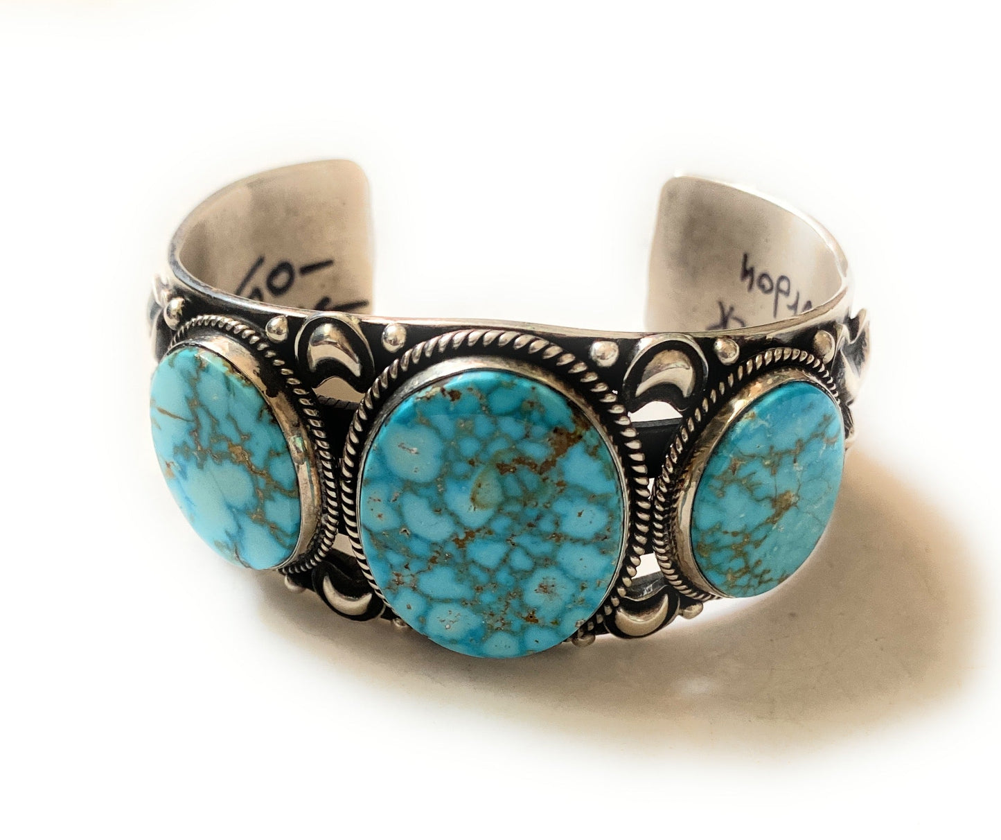 Handcrafted Kingman Web Turquoise & Sterling Silver Cuff Bracelet By Derrick Gordon /
