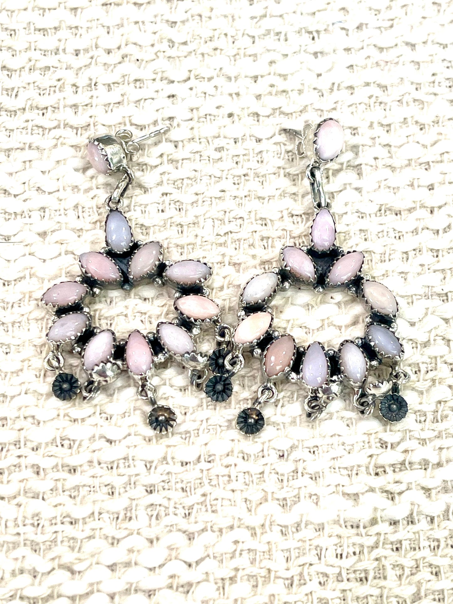 Handmade Pink Opal and Sterling Silver Cluster Dangle Earrings
