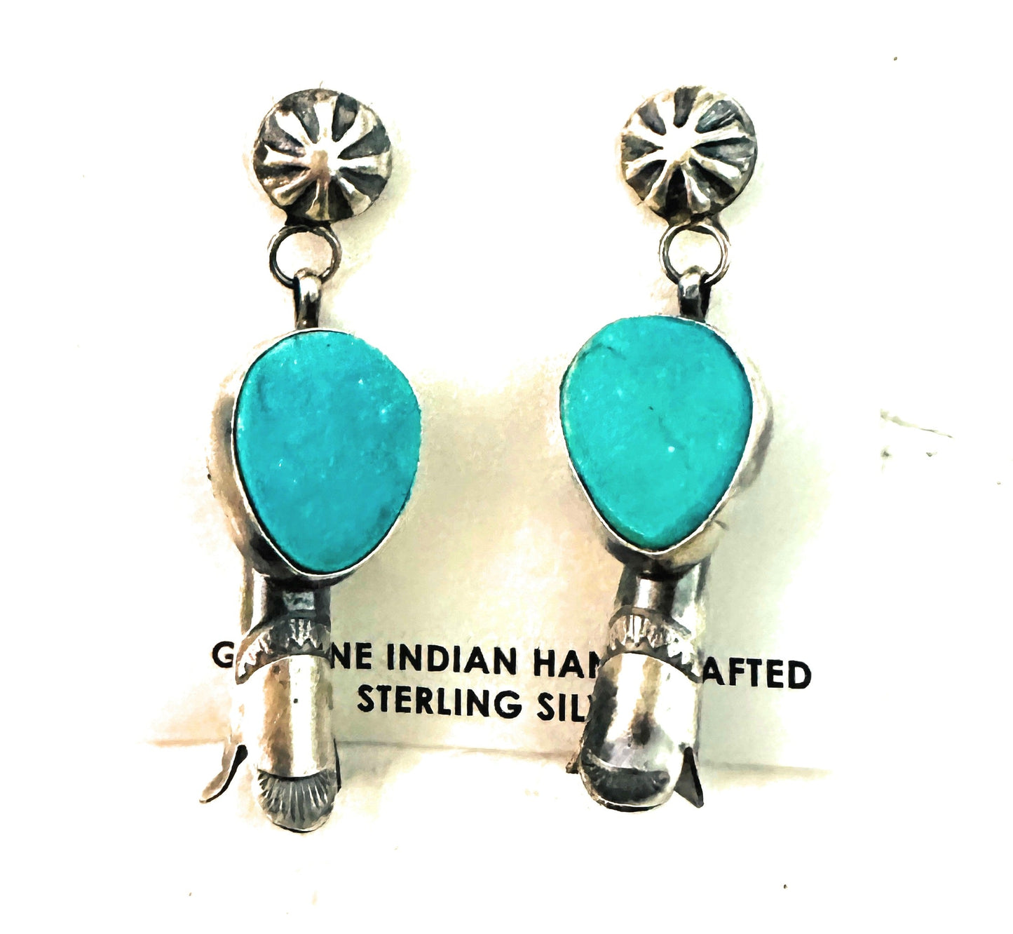 Navajo Turquoise & Sterling Silver Blossom Dangle Earrings by Jacqueline Silver