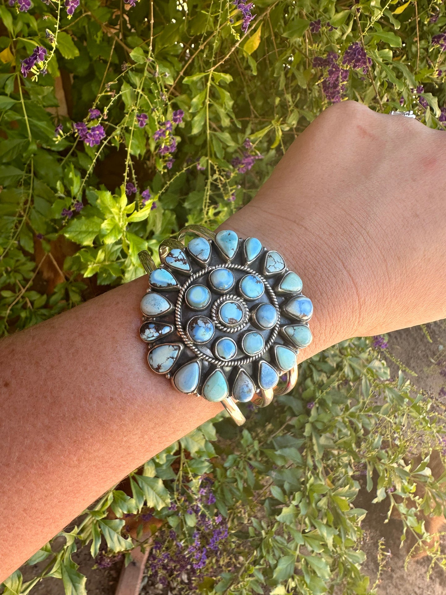 Handmade Sterling Silver Golden Hills Turquoise Adjustable Cuff