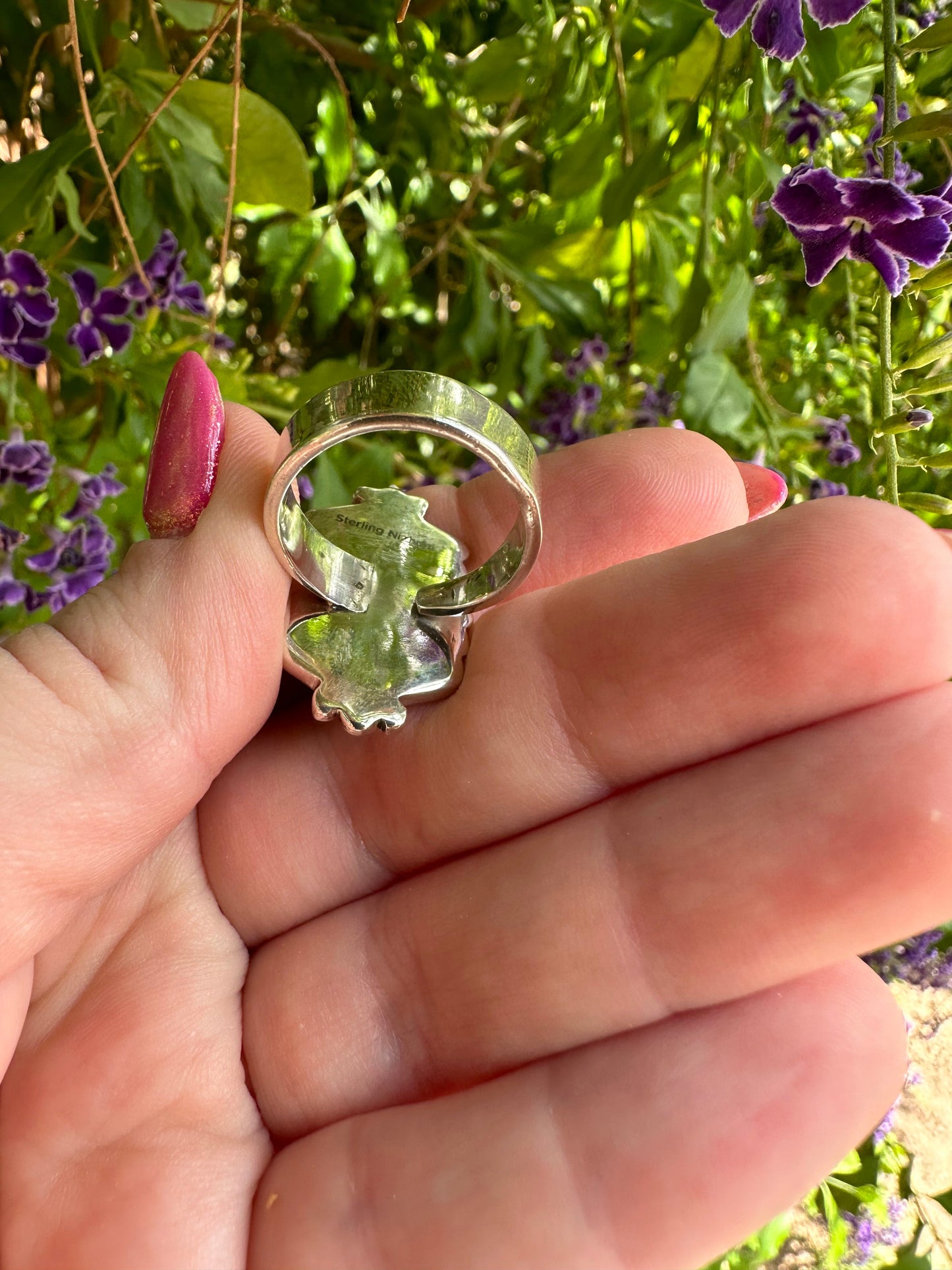 Handmade Golden Hills Turquoise & Sterling Silver Single Stone Adjustable Ring Signed Nizhoni