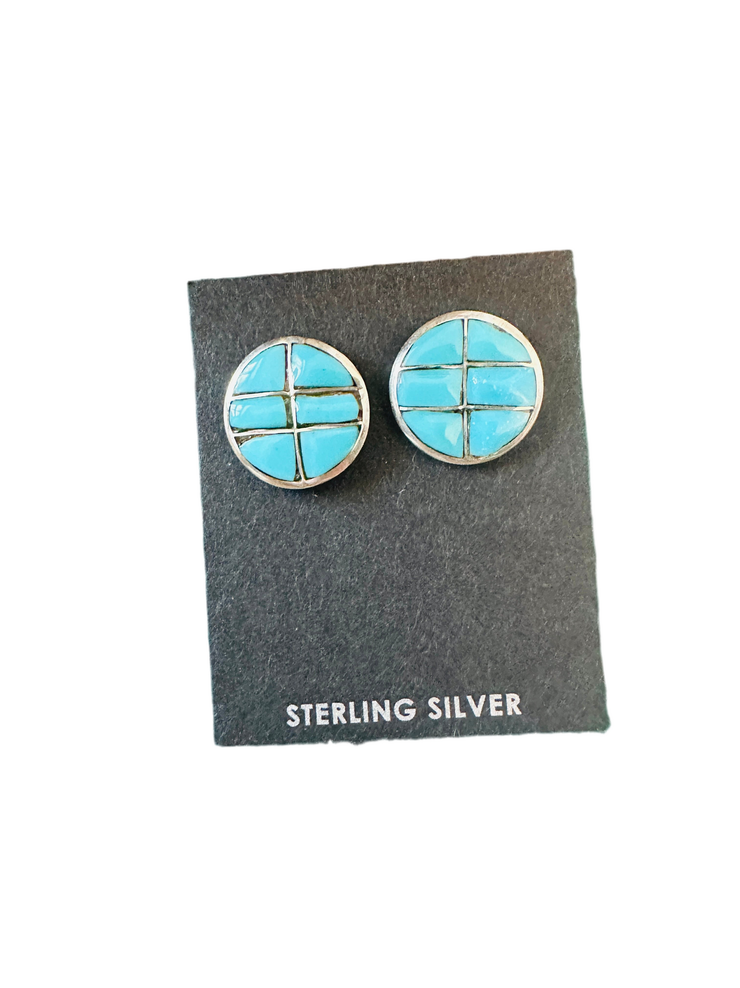 Handcrafted Turquoise & Sterling Silver Inlay Stud Post Earrings
