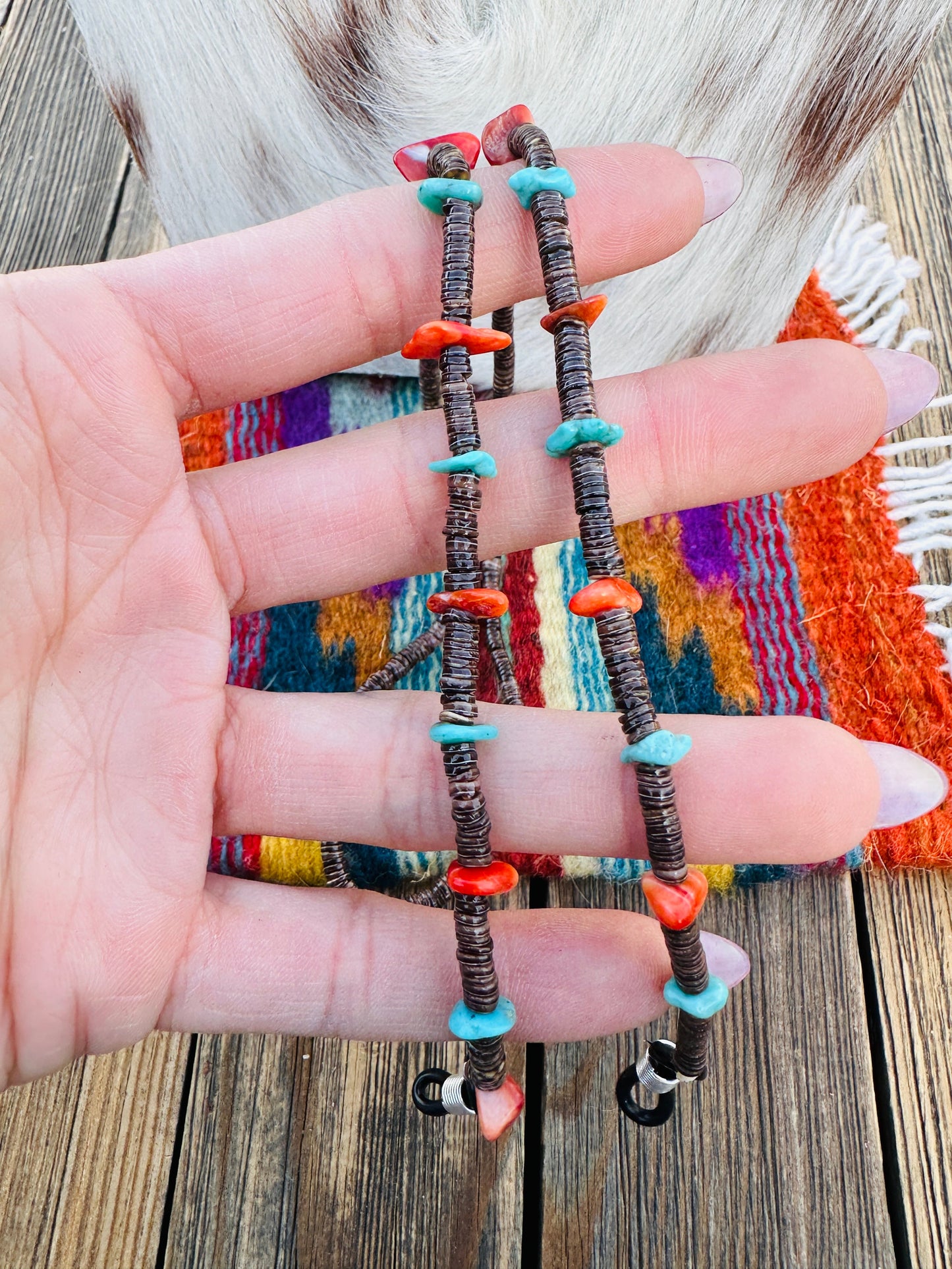 Handcrafted Turquoise, Spiny Oyster & Heishi Beaded Glasses Strap
