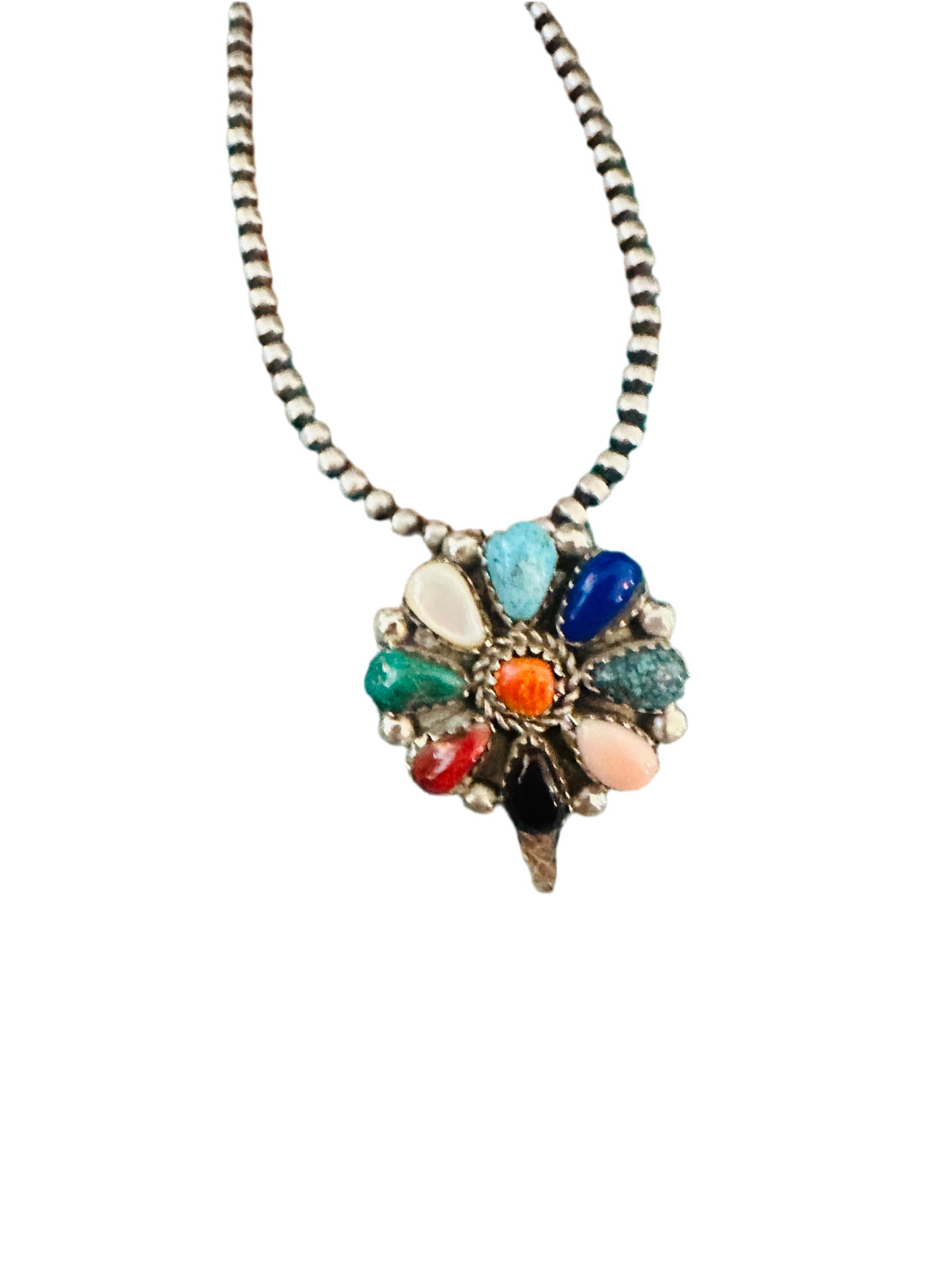Handcrafted Multi Stone & Sterling Silver Cluster Brooch/ Pendant