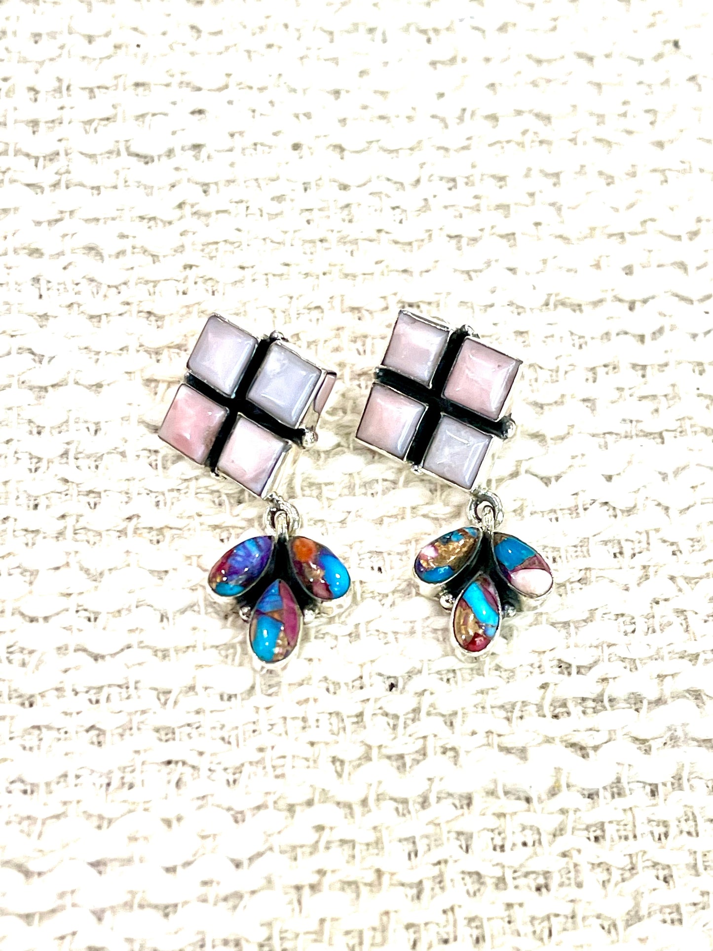 Handmade Purple Dream Mojave , Sterling Silver & Pink Opal Post Dangles