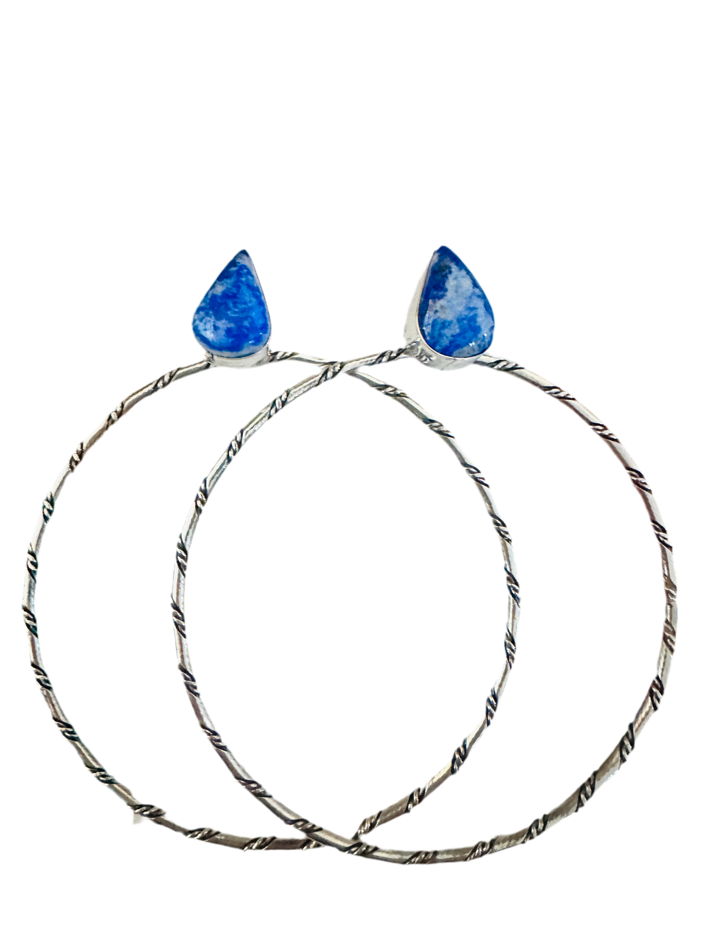 Handcrafted Lapis and Sterling Silver Dangle Hoop Earrings