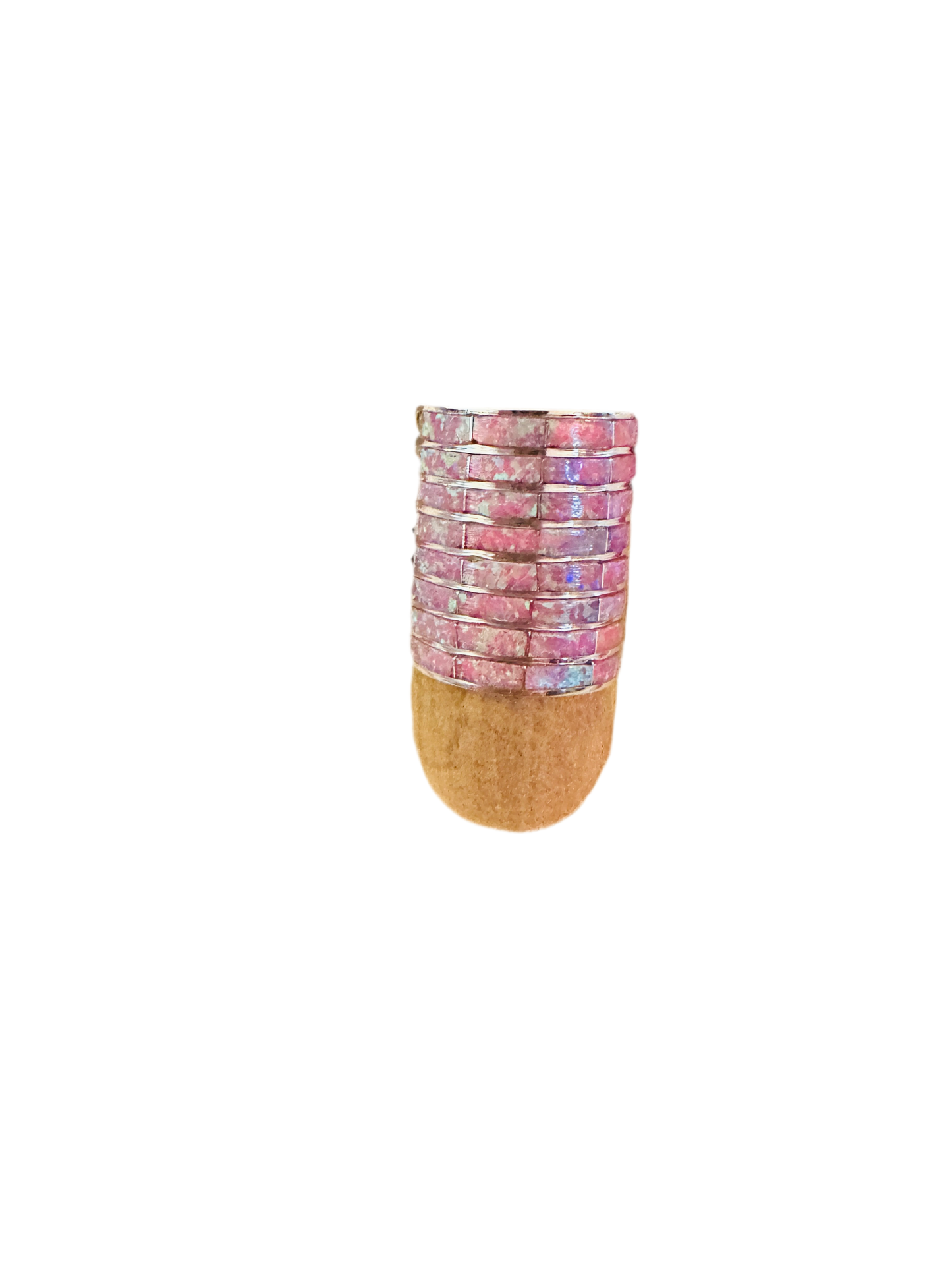 Handcrafted Sterling Silver & Pink Opal Inlay Band Ring