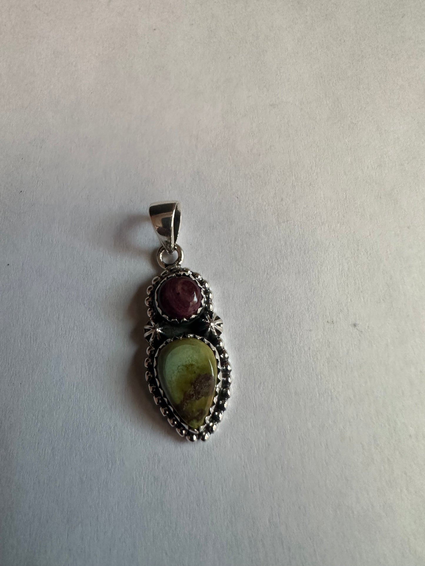 Handmade Purple Spiny, Turquoise & Sterling Silver 2 Stone Heart Pendant Signed Nizhoni