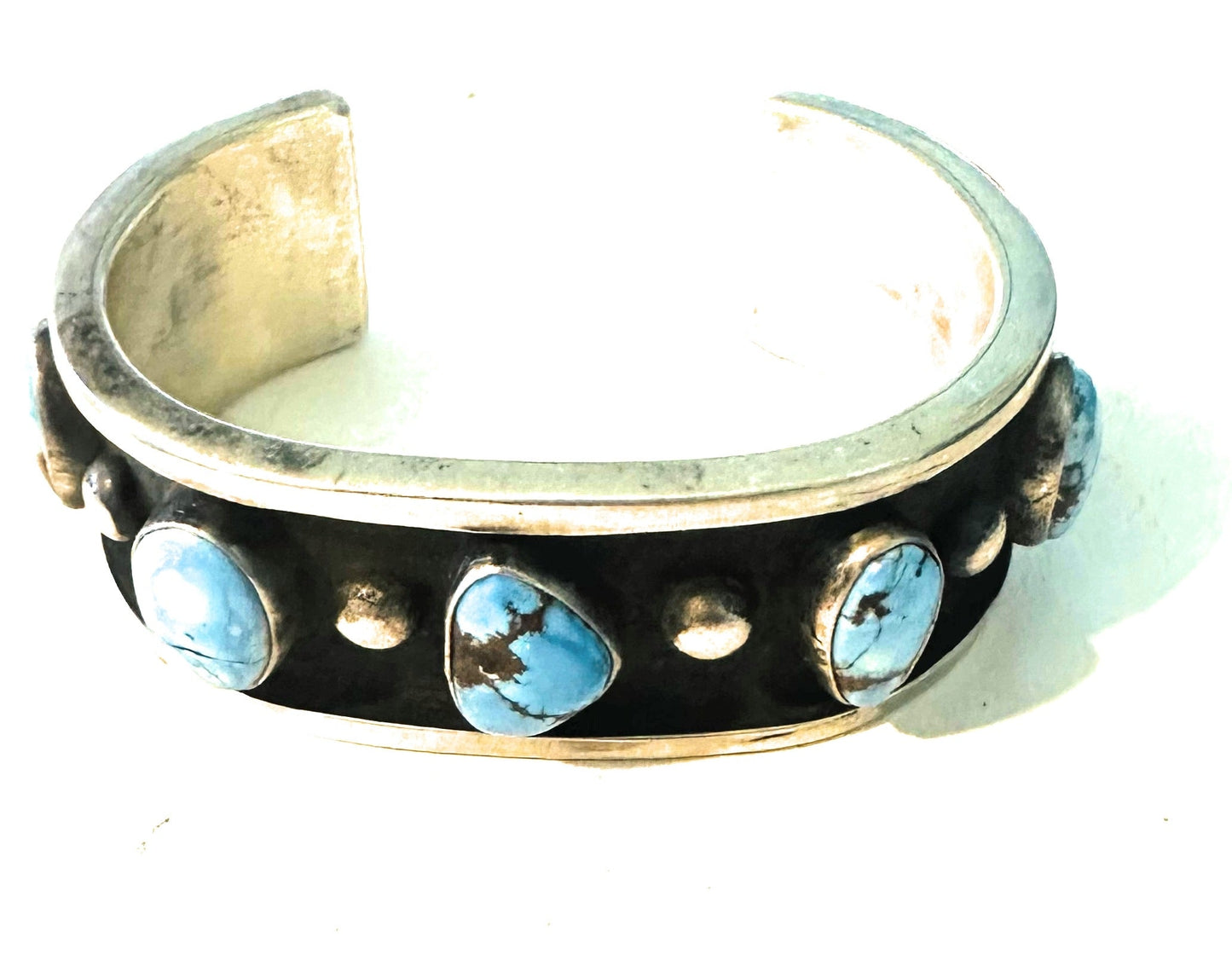 Handcrafted Golden Hills Turquoise & Sterling Silver Shadowbox Cuff Bracelet /