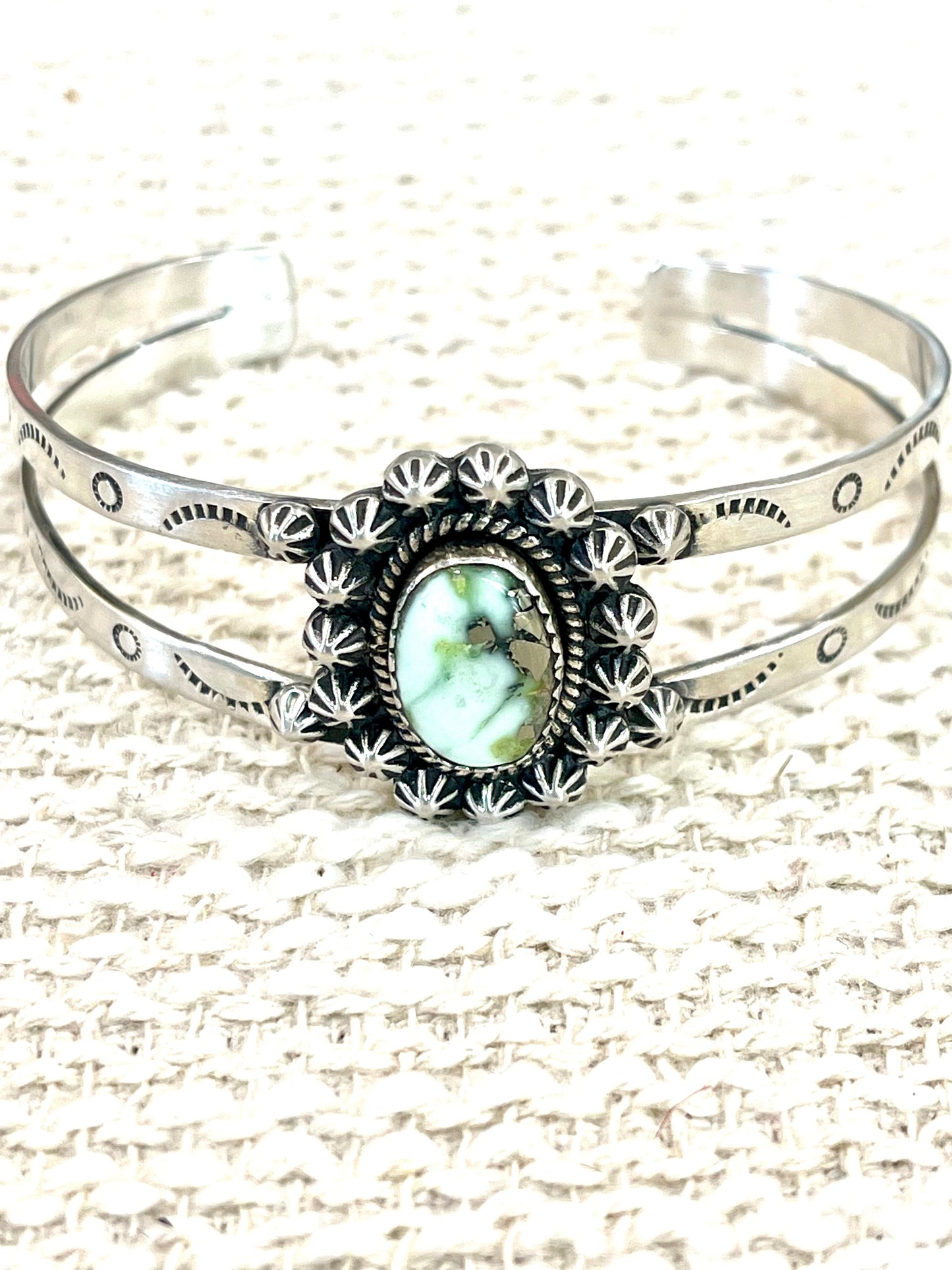 Handmade Sterling Silver Palomino Turquoise Cuff Bracelet with Signed Nizhoni