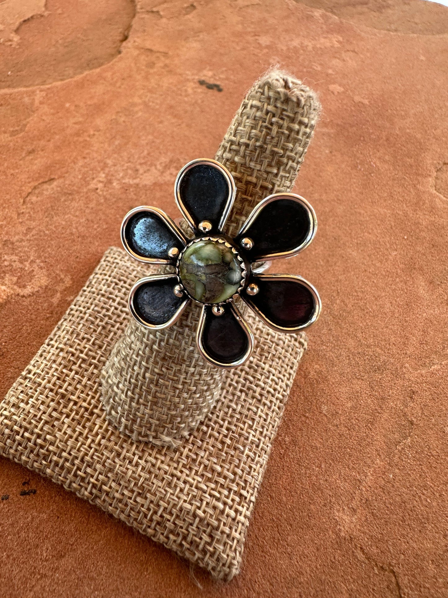 Palomino Flower Beautiful Handmade Palomino Turquoise And Sterling Silver Adjustable Ring