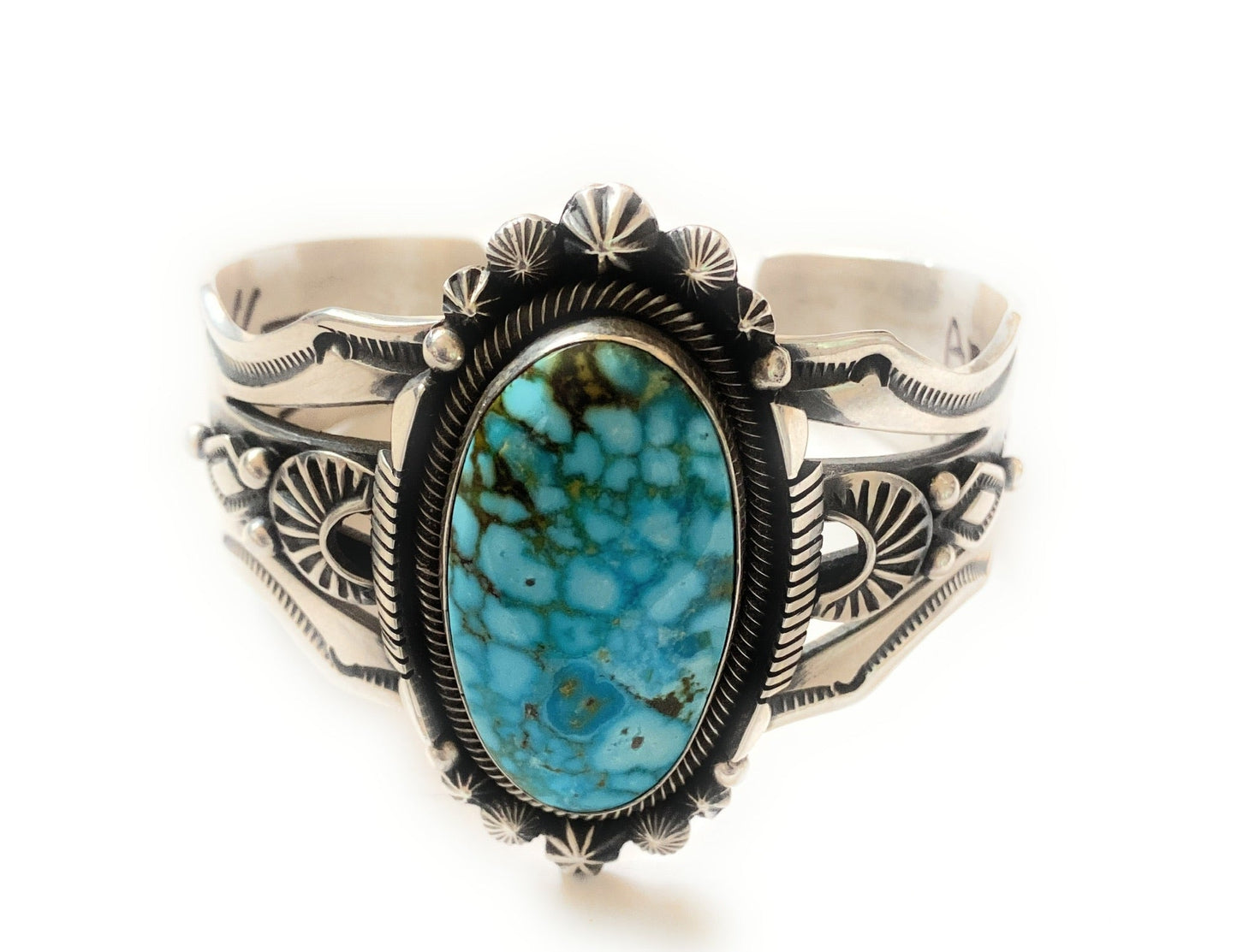 Handcrafted Kingman Web Turquoise & Sterling Silver Cuff Bracelet By Aaron Toadlena