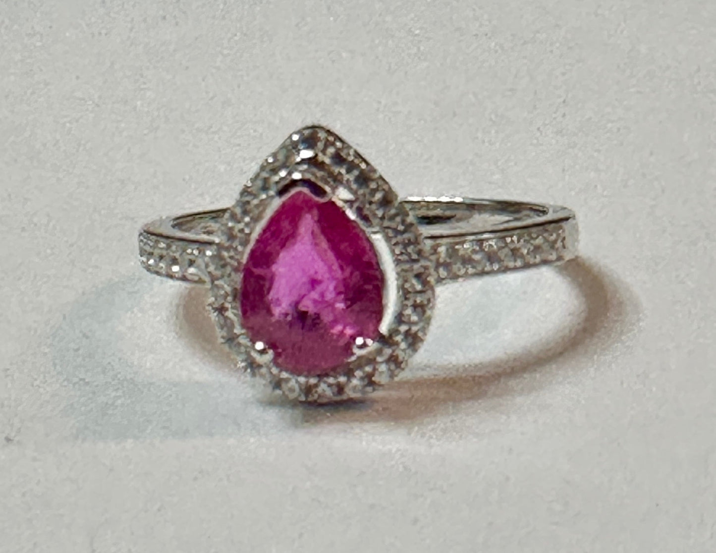 Pink Topaz & CZ Tear Drop Sterling Silver Ring