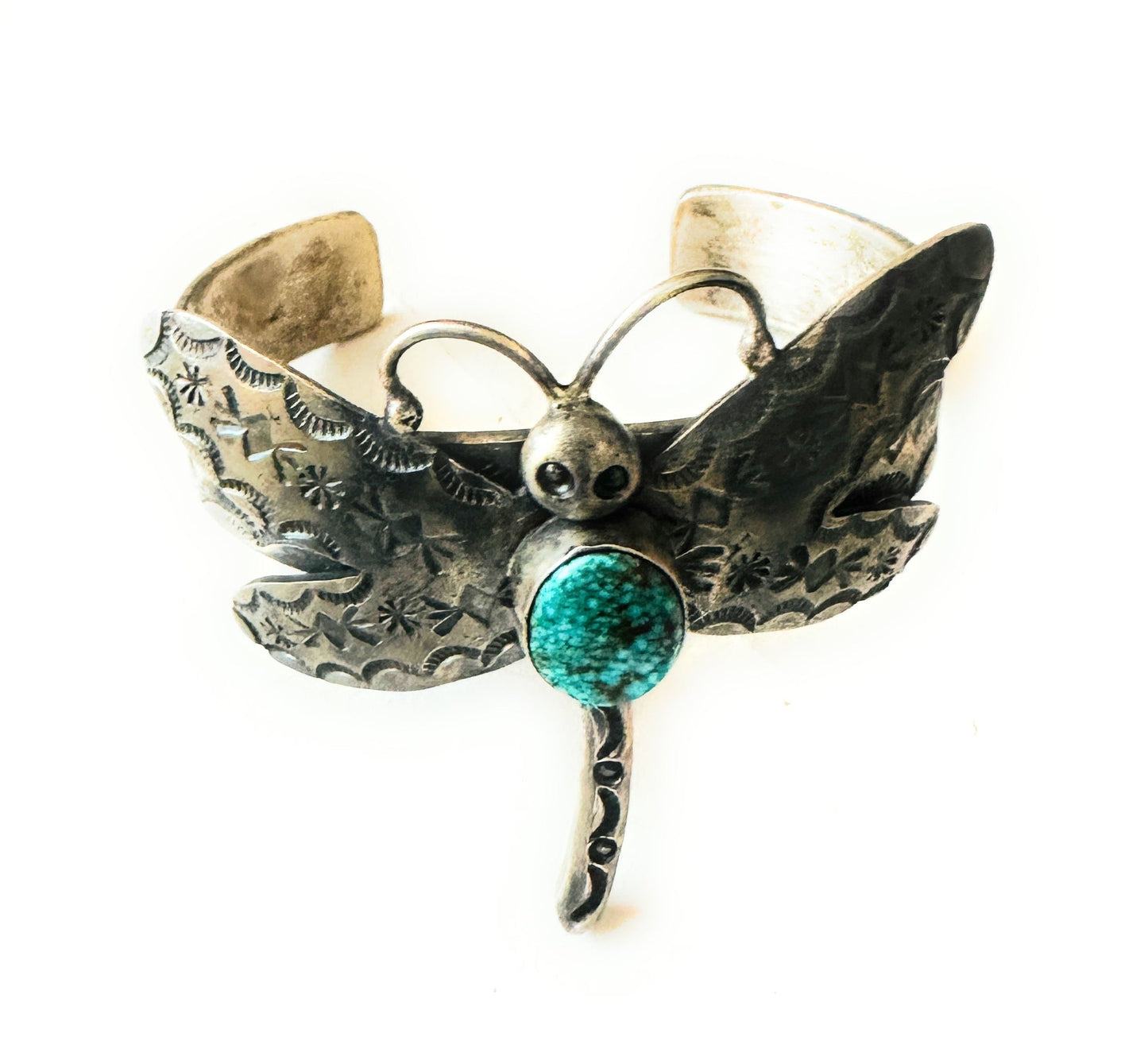 Handcrafted Turquoise & Sterling Silver Dragonfly Cuff Bracelet