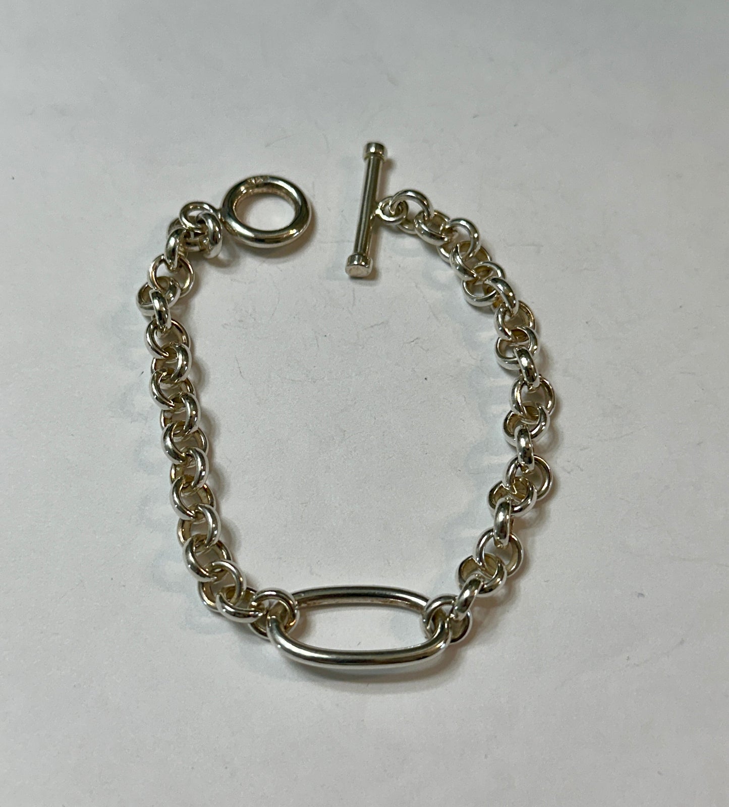 Belcher Chain Sterling Silver Bracelet w/ Oval Center