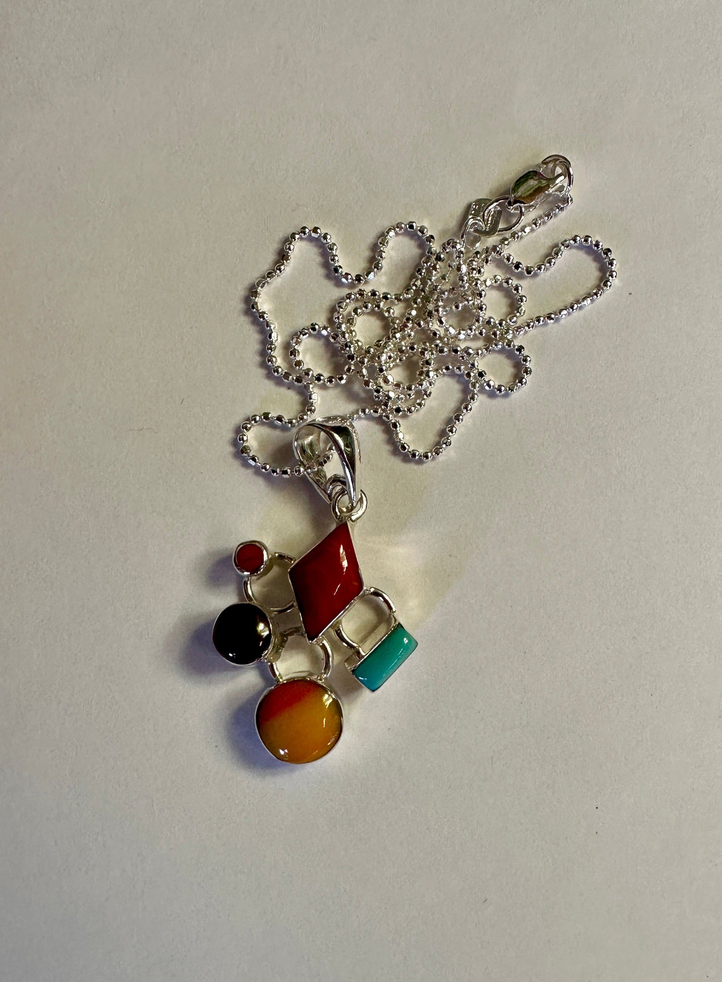 Multistone Mosaic Sterling Silver Pendant Necklace