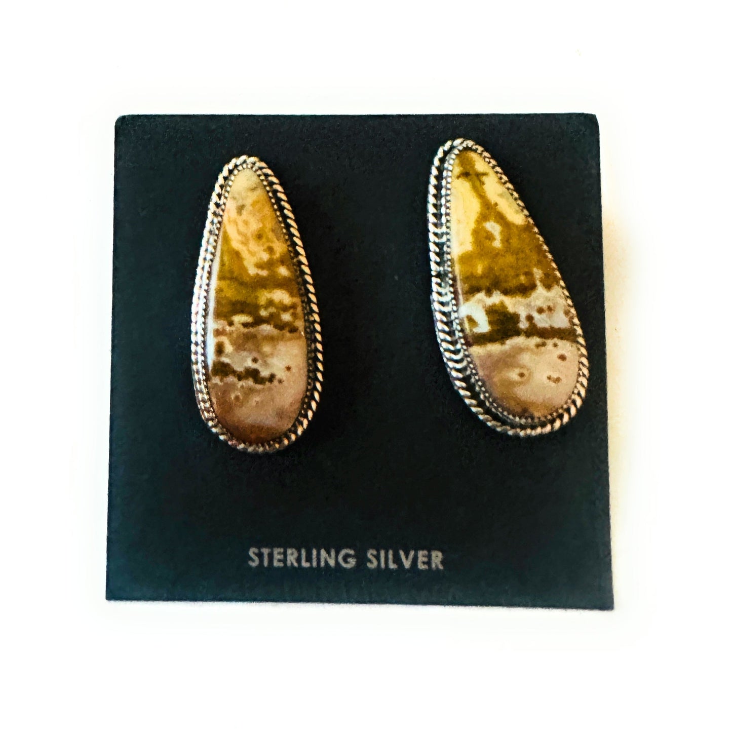 Handcrafted Jasper Sterling Silver Post Earrings Signed