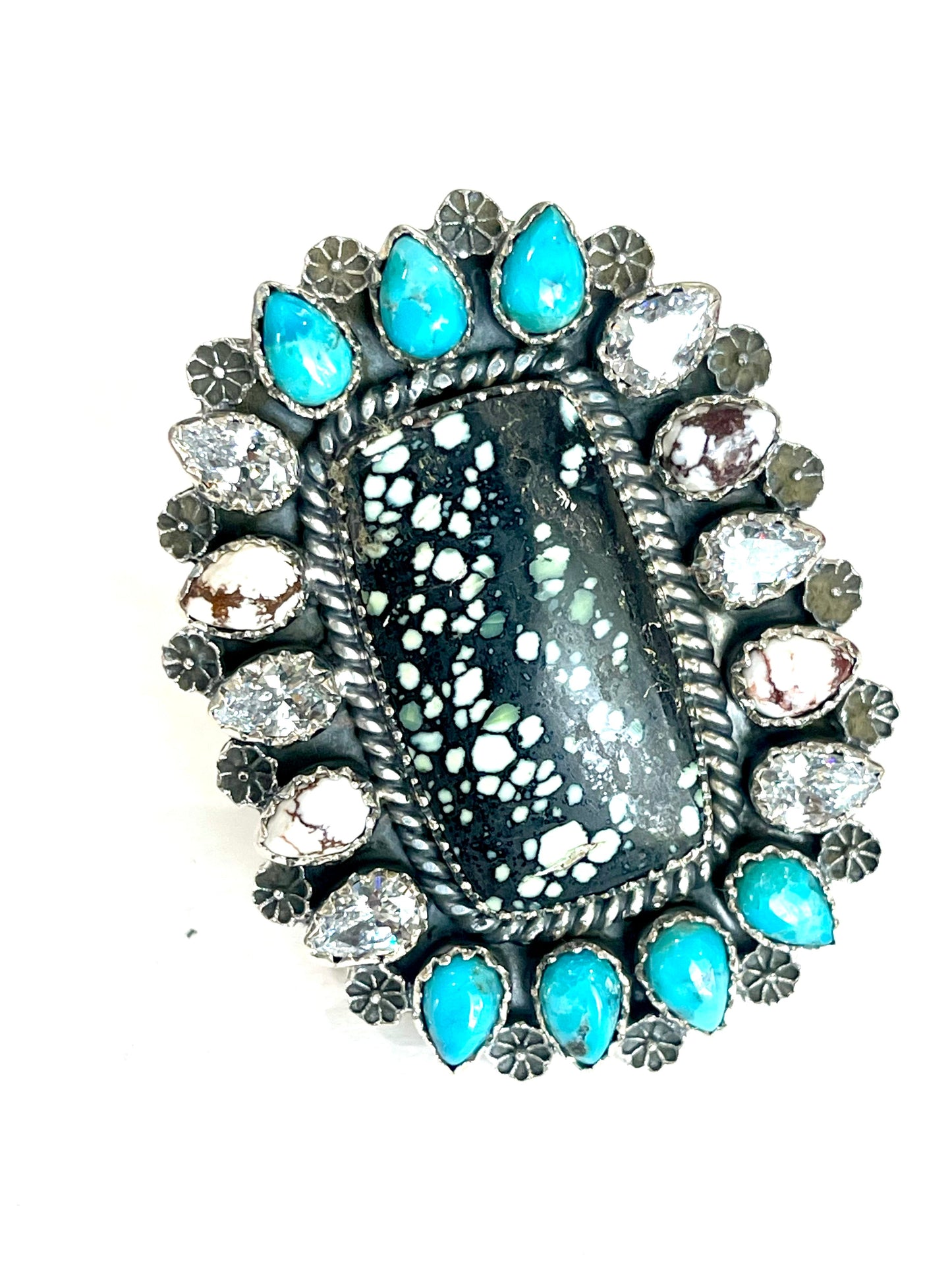 Beautiful Handmade Multi Stone And Sterling Silver Adjustable Ring