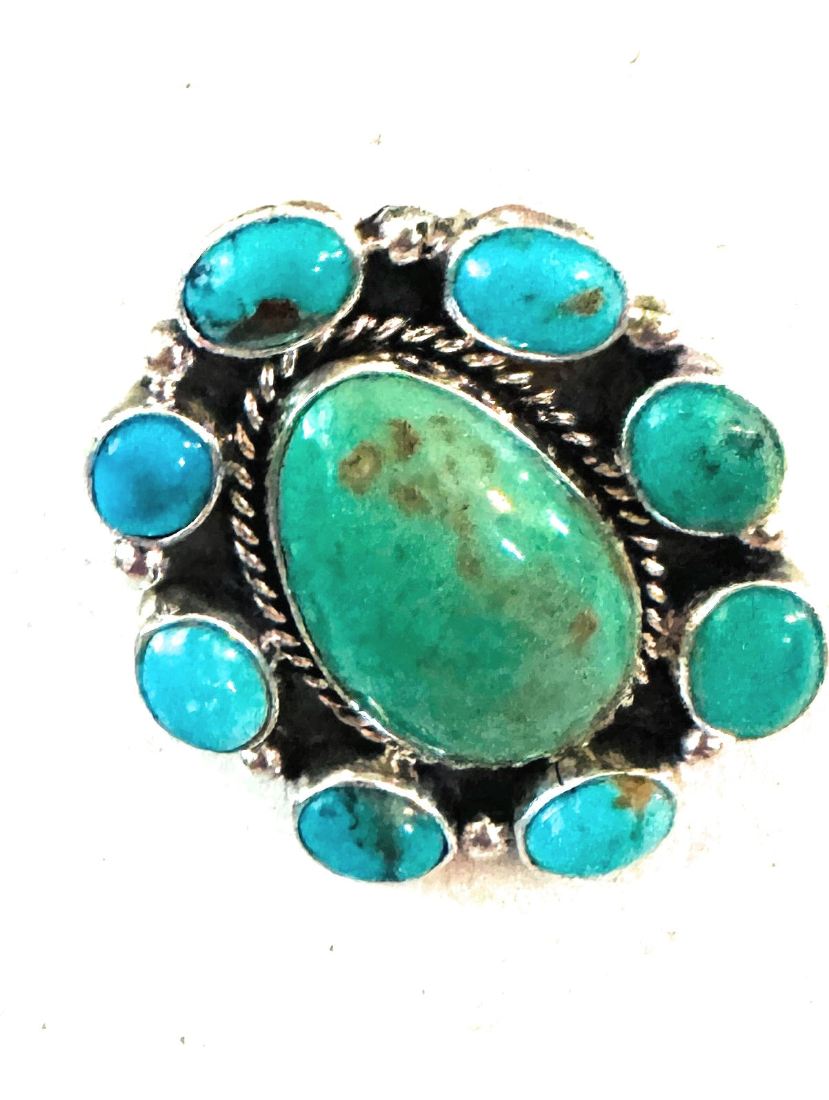 Handcrafted Sterling Silver & Turquoise Cluster Adjustable Ring
