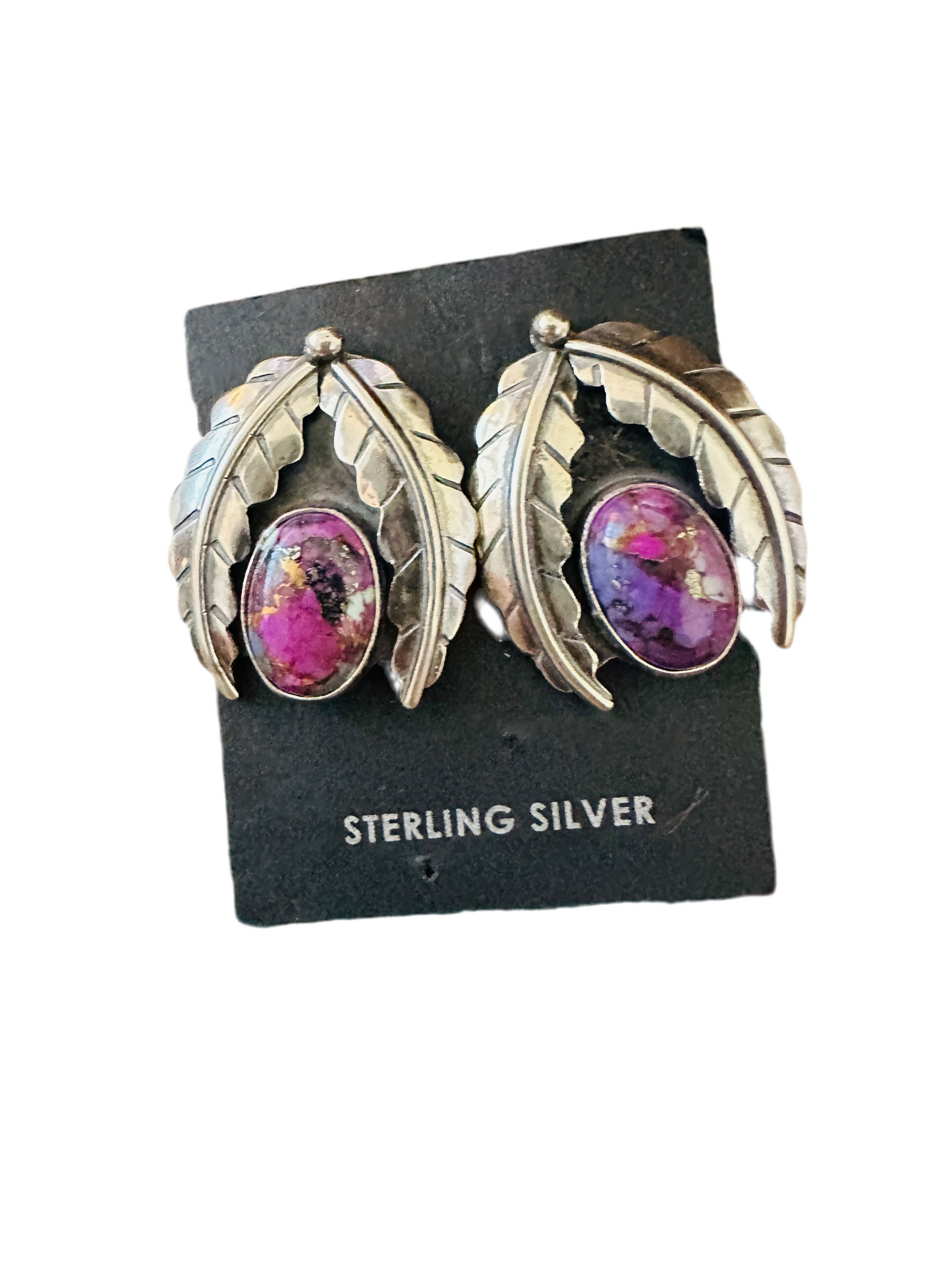Handcrafted Pink Mojave & Sterling Silver Leaf Post Earrings