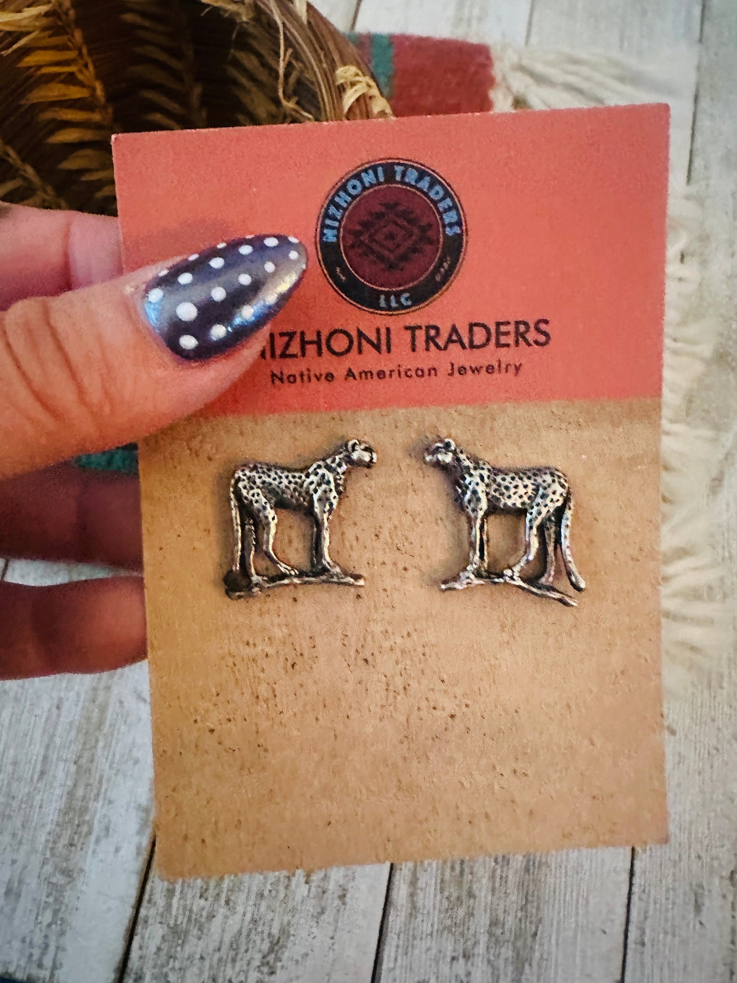 Handcrafted Old Pawn Sterling Silver Cheetah Stud Earrings
